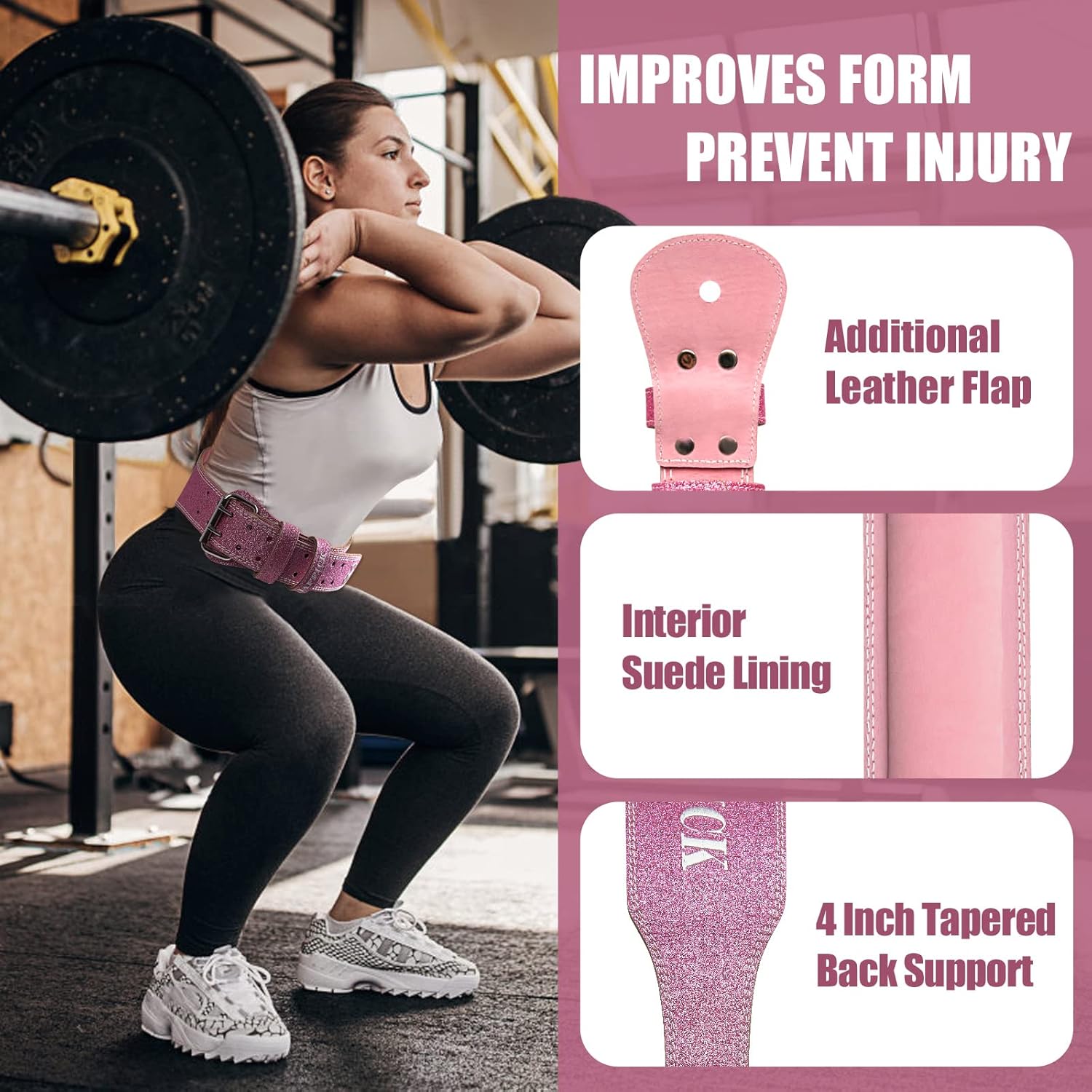 Jaffick Cinturón de levantamiento de pesas para mujer, cinturones de cuero para gimnasio, cintura baja, soporte de espalda para mujeres y hombres,