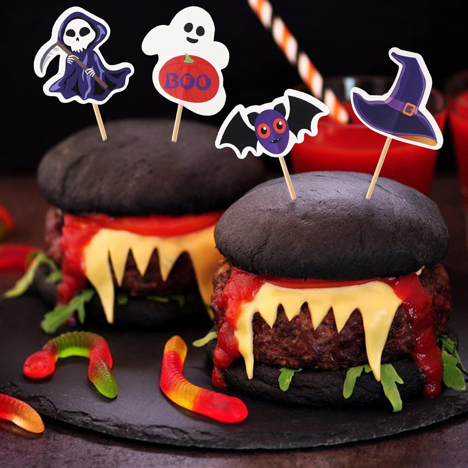 SANNIX 72 piezas de decoración de cupcakes de Halloween, palillos de dientes de Halloween, palillos de dientes, calabaza, murciélago, fantasma,