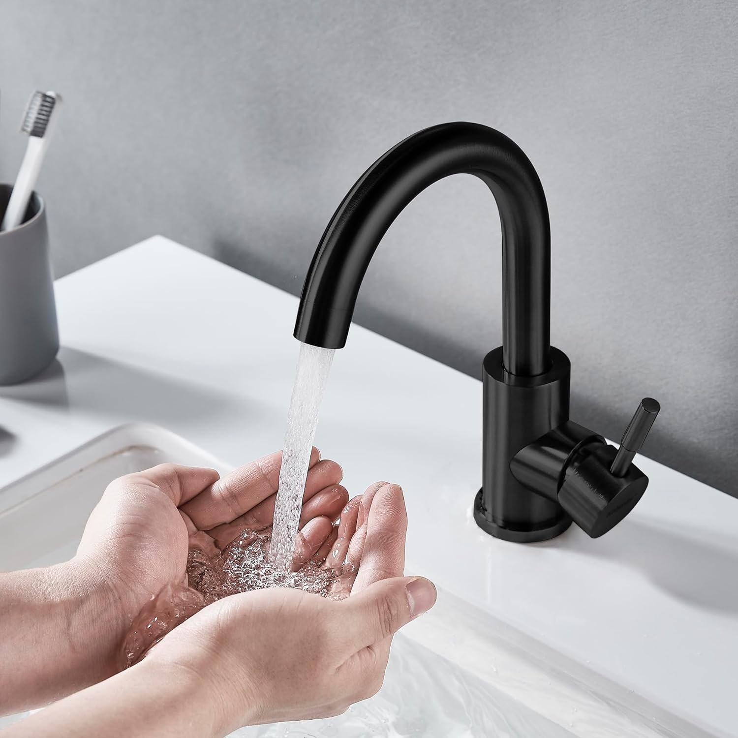 Grifo de fregadero de barra húmeda, de un solo agujero, negro mate de una sola manija para fregadero de cocina o baño, moderno grifo de fregadero de