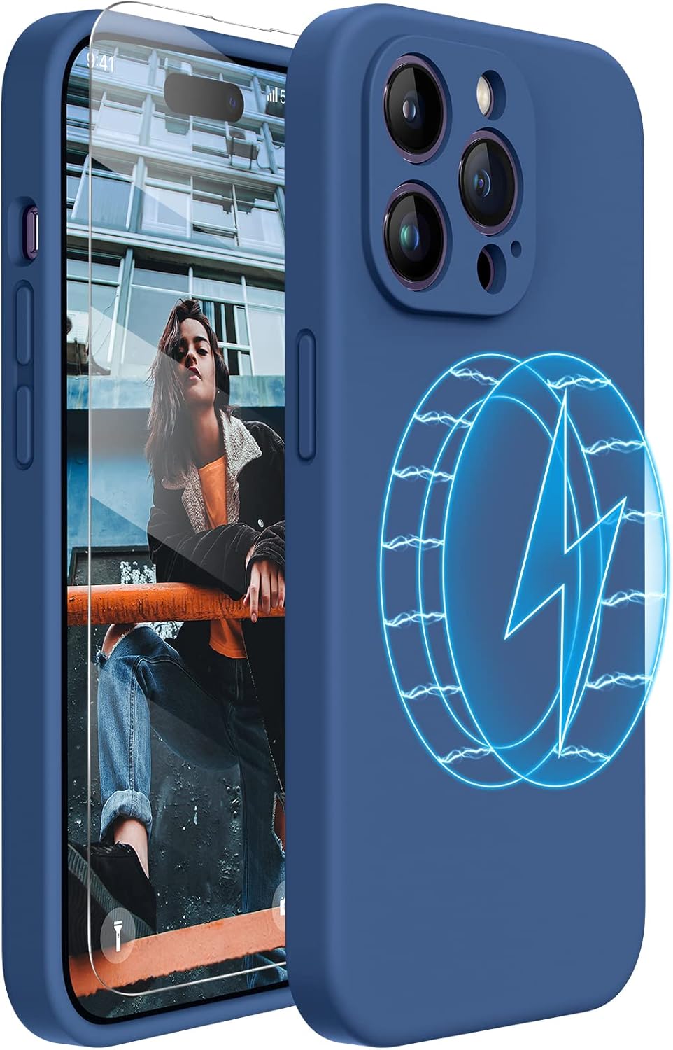 Miracase – Funda magnética diseñada para iPhone 14 Pro Max, de silicona líquida a prueba de golpes, con protector de pantalla, protege mejor la