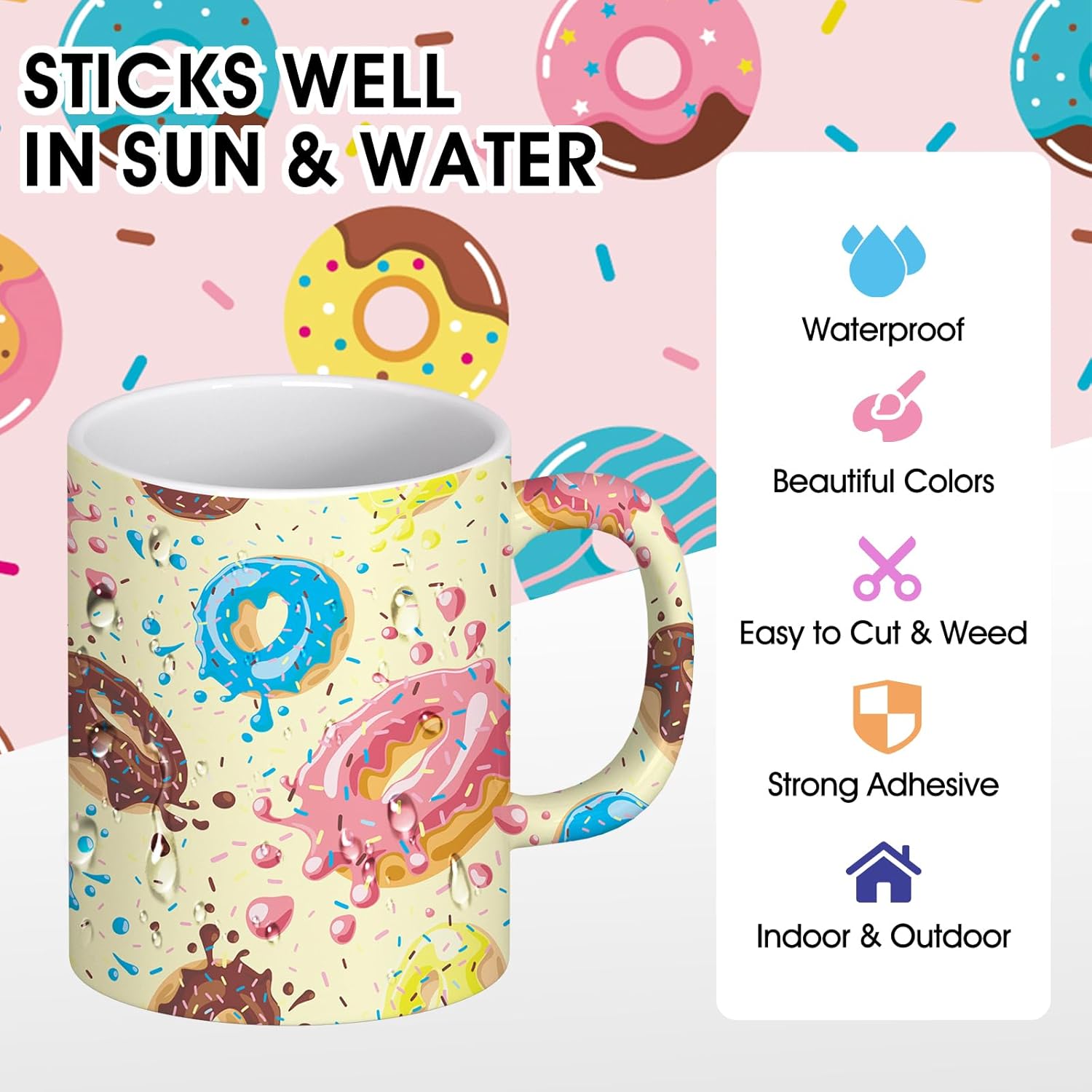 Donut Candy – Vinilo permanente  10 hojas de 12 x 10 pulgadas Sweet Candy Bakes – Vinilo adhesivo autoadhesivo impermeable