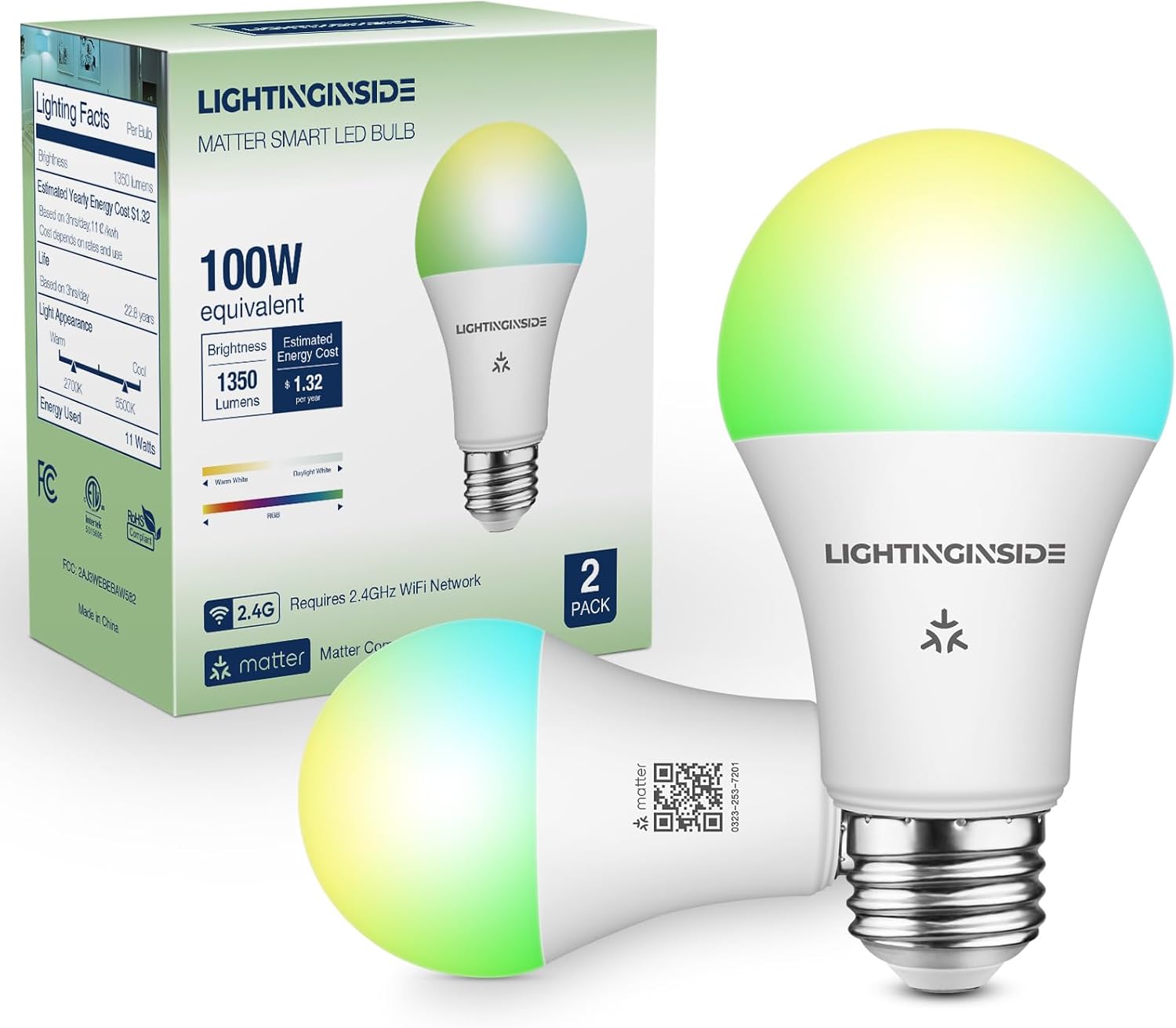 Matter – Bombillas inteligentes equivalentes a 100 W, 1350 LM, compatibles con AlexaSiriApple HomeGoogle HomeSmartThings, bombilla de cambio de