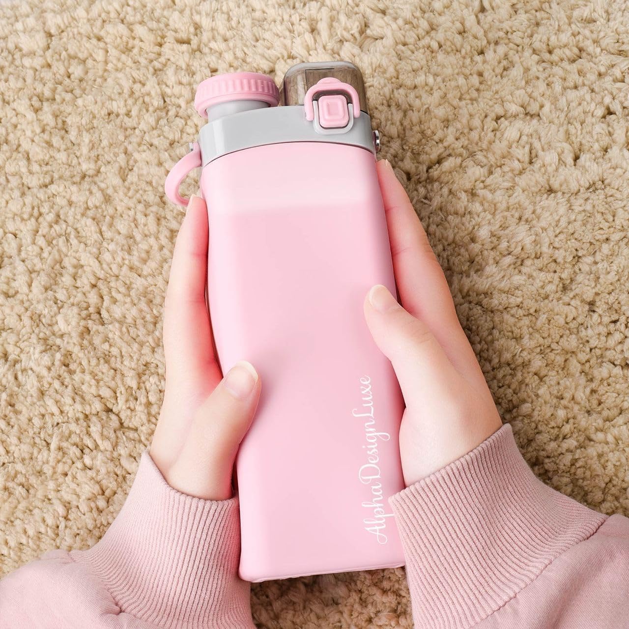 Botella de agua de silicona plegable, sin BPA, 100% materiales de grado alimenticio, duradera, portátil, versátil, a prueba de fugas, con popote