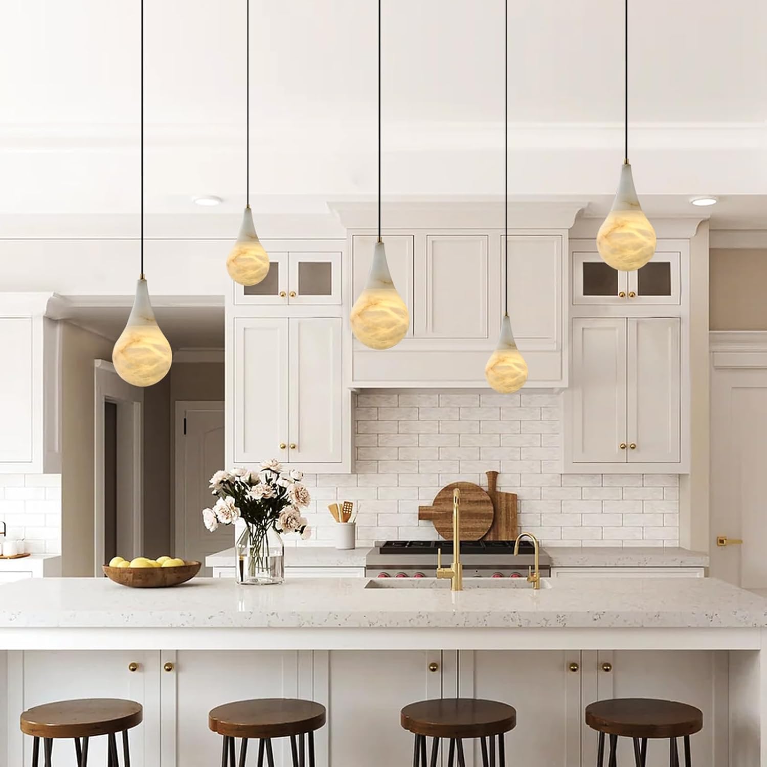 Luces colgantes de alabastro para isla de cocina, modernas lámparas colgantes de mármol para dormitorio, baño, sala de estar, comedor D-7 pulgadas