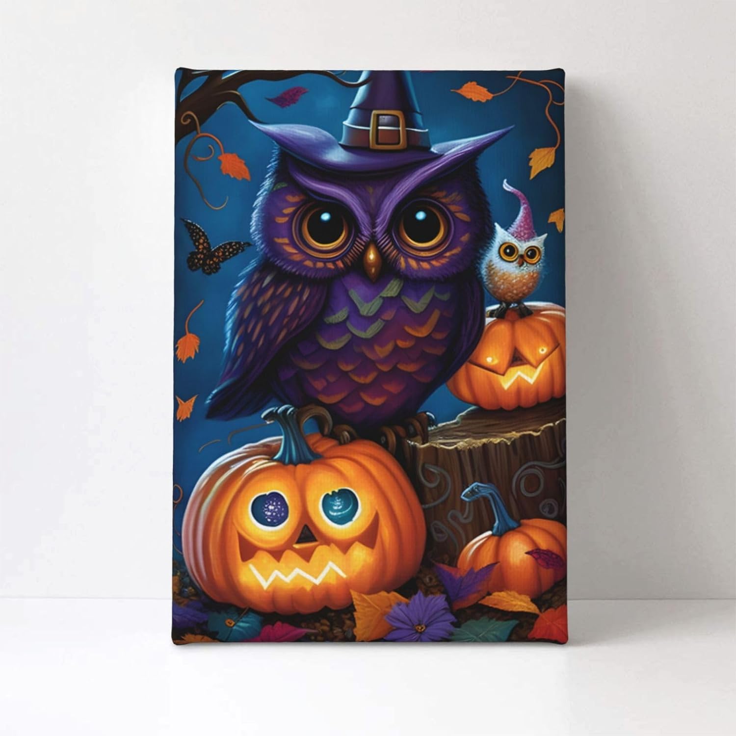 zuanart Lienzo decorativo para pared de Halloween, pintura de pared para sala de estar, dormitorio, decoración del hogar, fiesta de Halloween, búho,