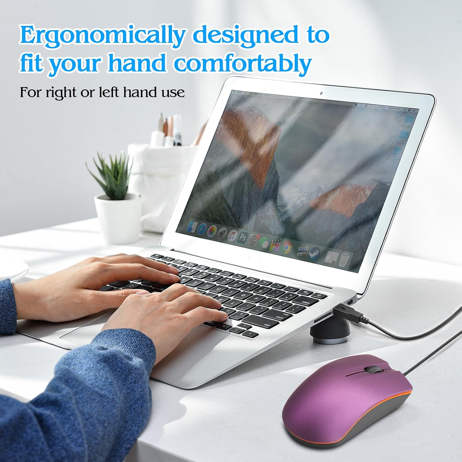 Guiheng Ratón con cable, mouse USB con cable para mano derecha o izquierda, mouse ergonómico de computadora con clics duraderos para PC,