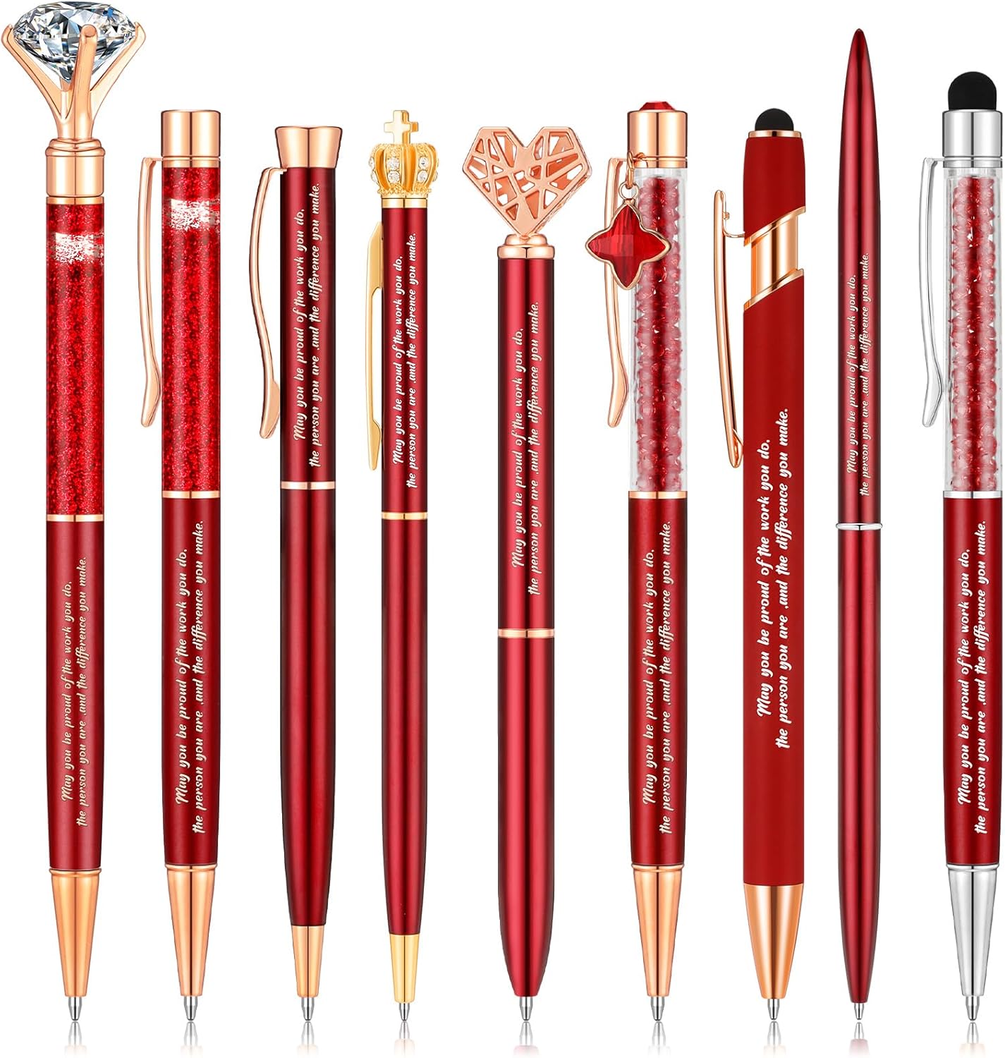 Yeaqee Juego de 9 bolígrafos de metal con diamantes de cristal motivacional para diario, tinta negra, bonitos y lindos bolígrafos kawaii, regalos de