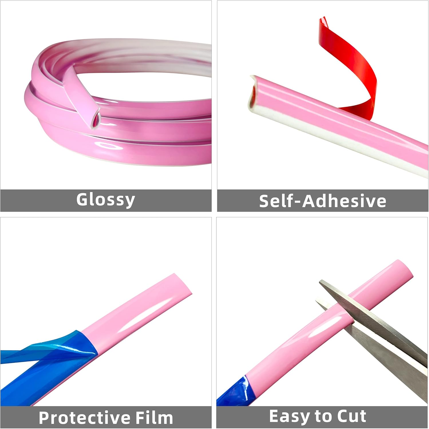 Tira decorativa de color rosa suave autoadhesiva para exterior e interior, moldura universal para salpicadero, ventana, puerta, cuerpo lateral, tira
