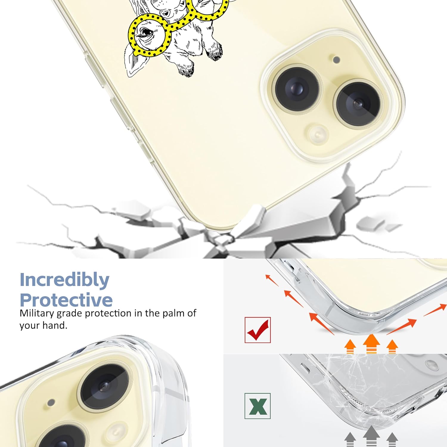 Funda transparente de jirafa con gafas diseñada para iPhone 15 Plus, TPU suave a prueba de golpes, funda protectora transparente para mujeres y