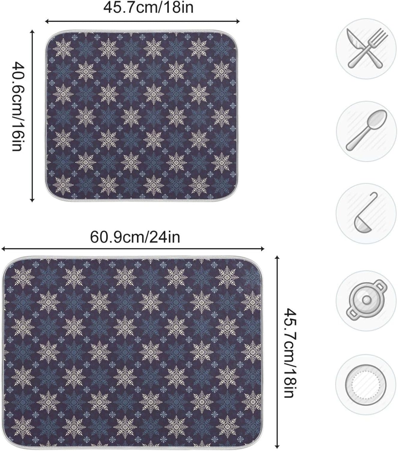 Winter Holiday Snowflakes Drying Dish Mat Washnable Absorbent Dish Drying Pad For Kitchen Counter Dish Drying Matts Tapete Para Cocina 16” x 18”