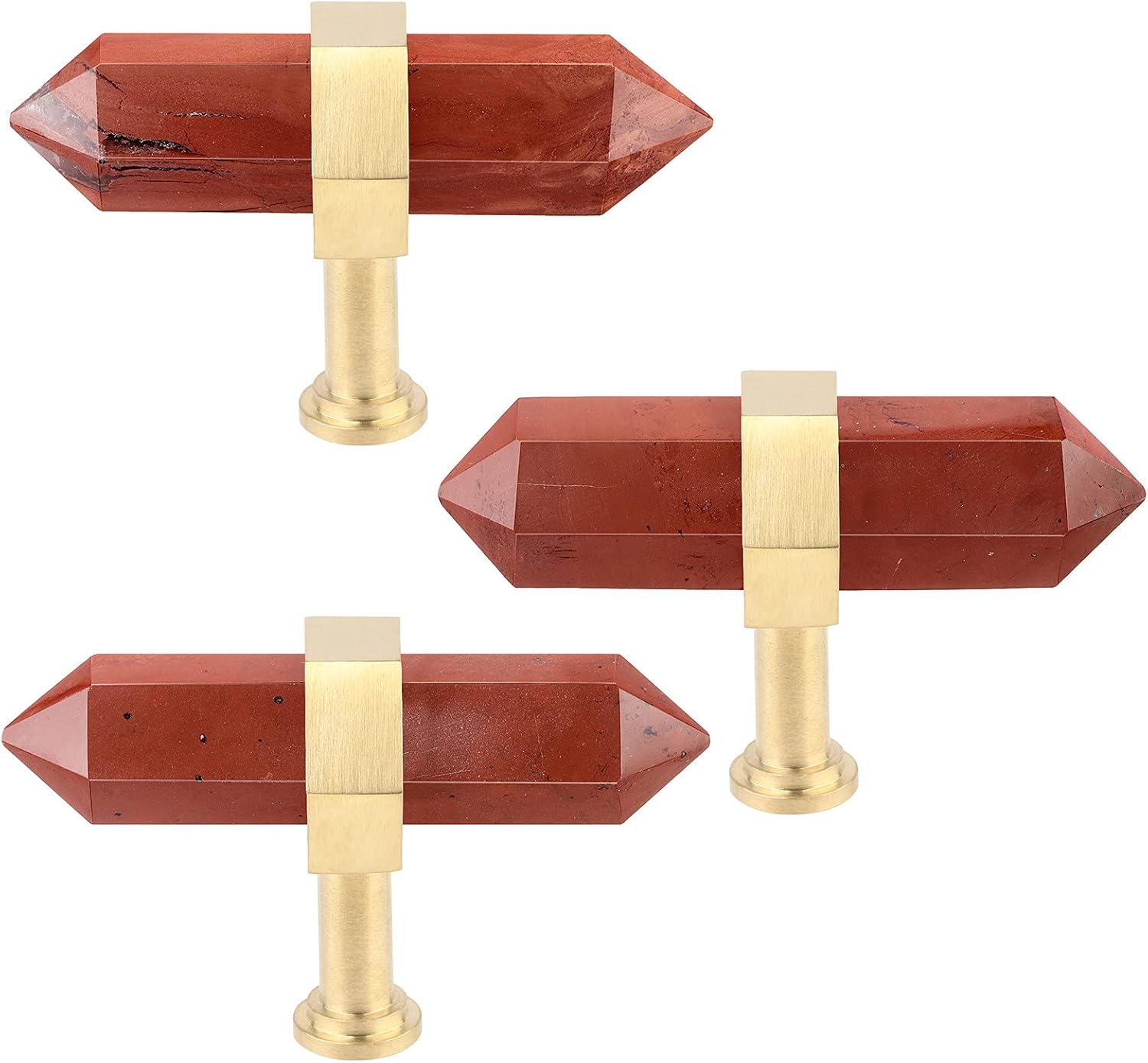 Rockcloud Paquete de 2 pomos de piedra de cristal para cajones con tornillos, pomo de armario, manija para decoración del hogar, jaspe rojo