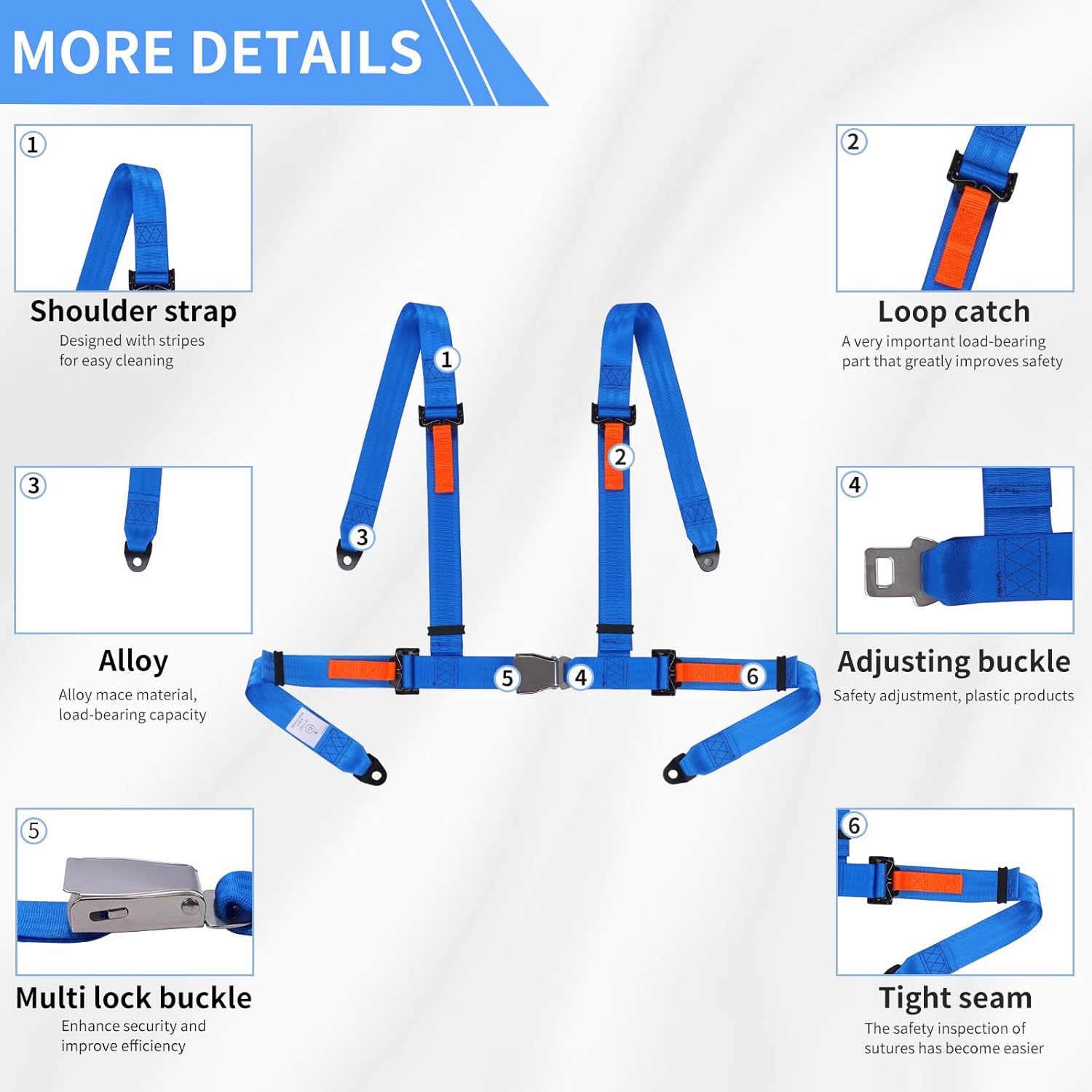 Yakitoko Juego de arnés de seguridad universal de 4 puntos de 2 pulgadas, compatible con Go Kart, UTV, ATV, Racing Blue