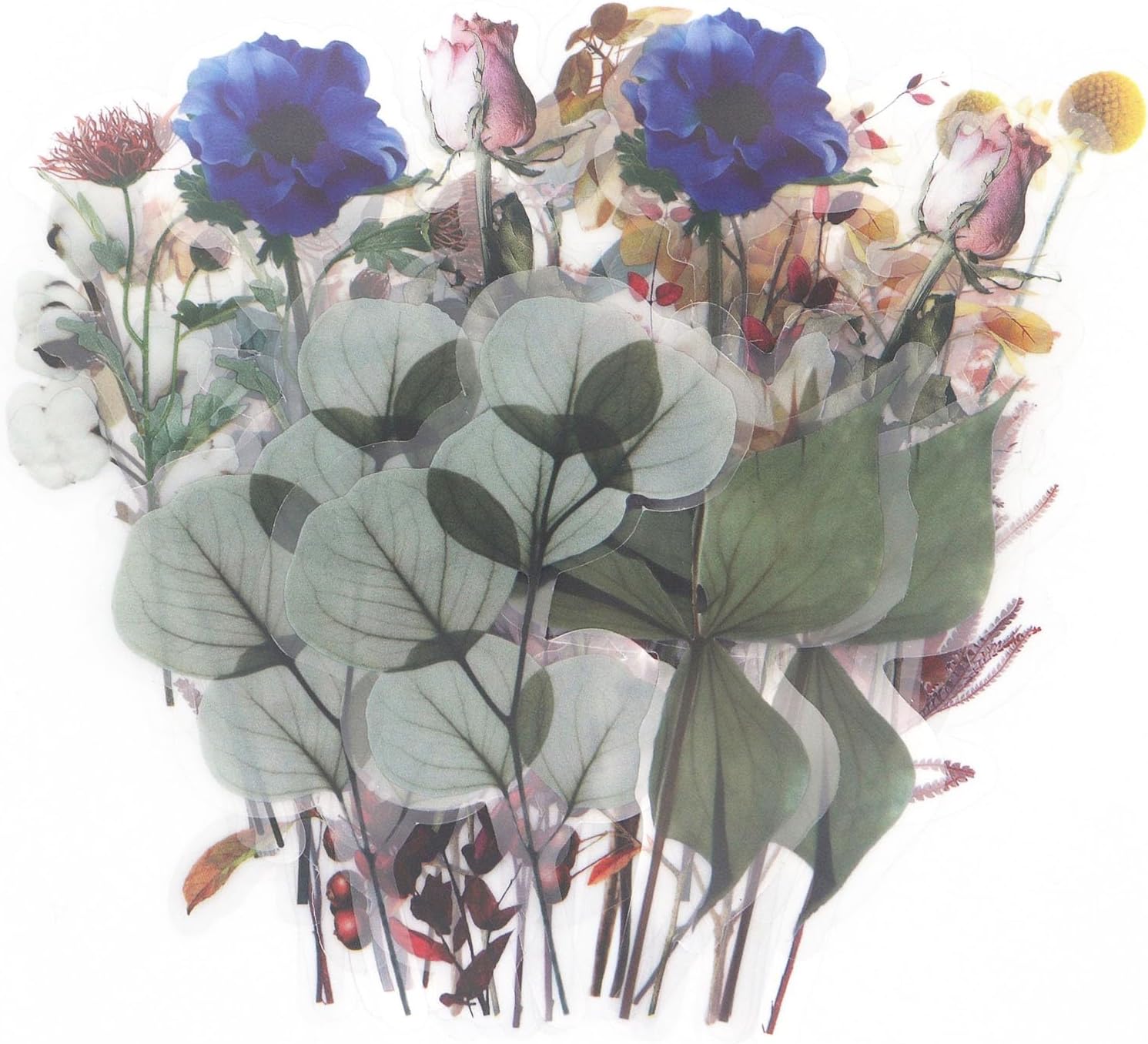 Calcomanías temáticas de flores prensadas, 360 piezas, suministros botánicos florales para álbumes de recortes, calcomanías retro de resina para
