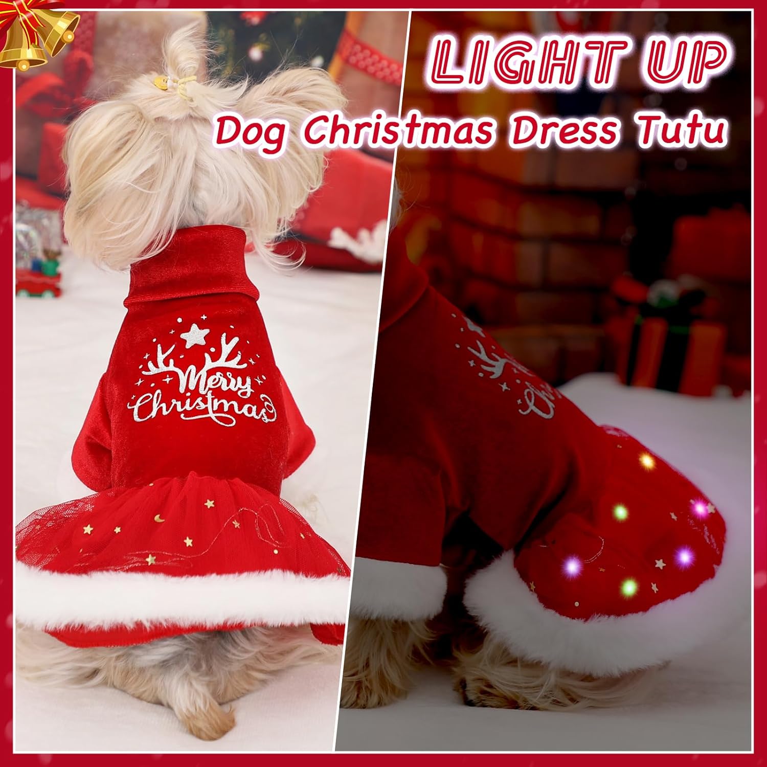 Traje de Navidad para perro, vestido de tul para perro, ropa de otoño para perros pequeños y niñas, vestidos ligeros de terciopelo para cachorros,