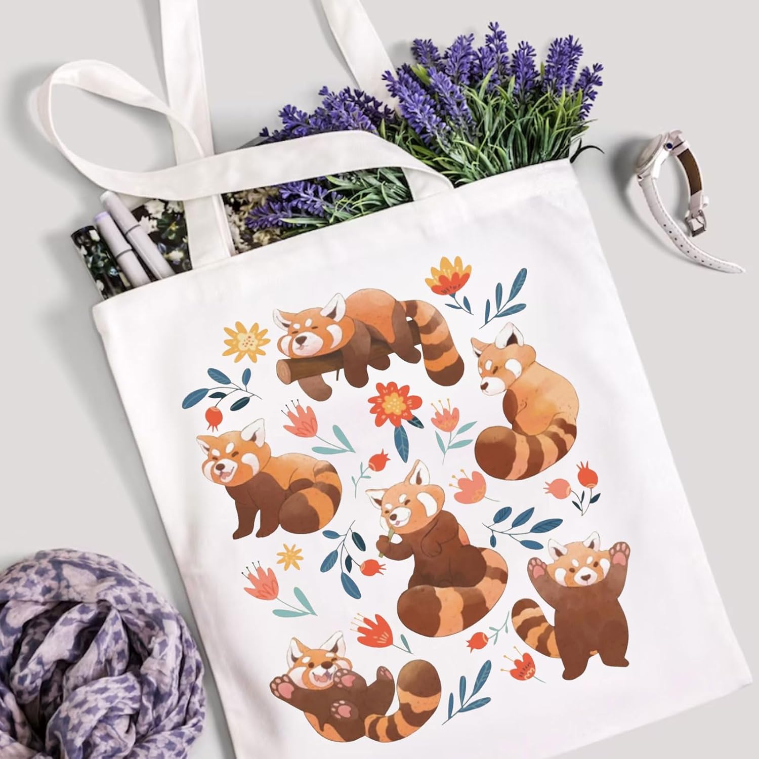 Red Panda Tote Bag Red Panda Lover Tote Bolso de compras con temática de panda rojo Bolsa de comestibles reutilizable para amantes de los animales