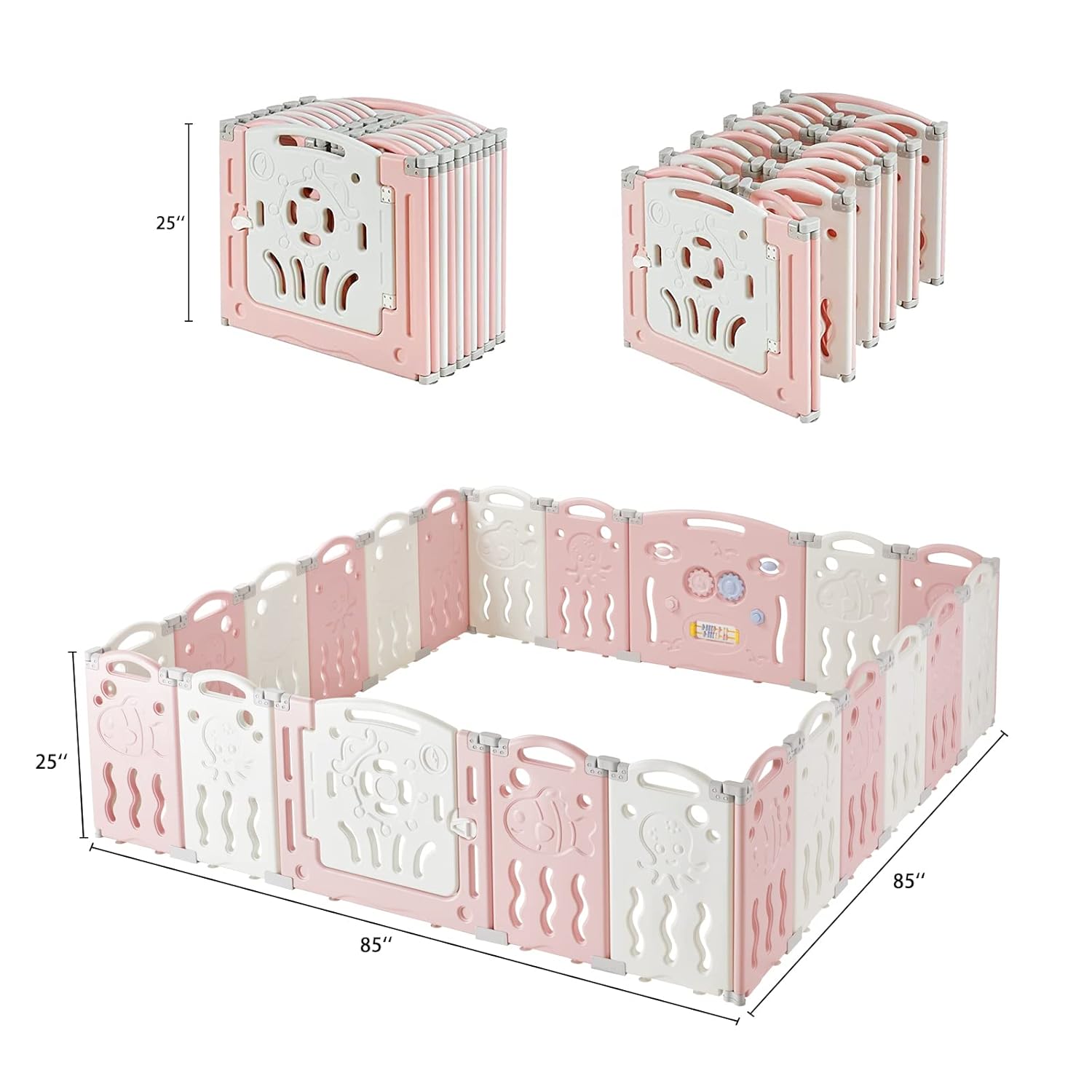 Albott Corralito para bebés, valla plegable mejorada de 22 paneles con panel de juego y puerta de seguridad, forma ajustable, patios portátiles para