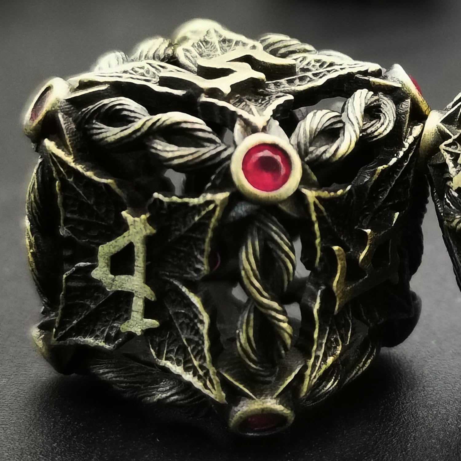 Juego de dados de metal con hojas de vid mágicas huecas, juego de 7 dados para juegos de rol, dados de D&D Dungeons and Dragons (bronce antiguo +