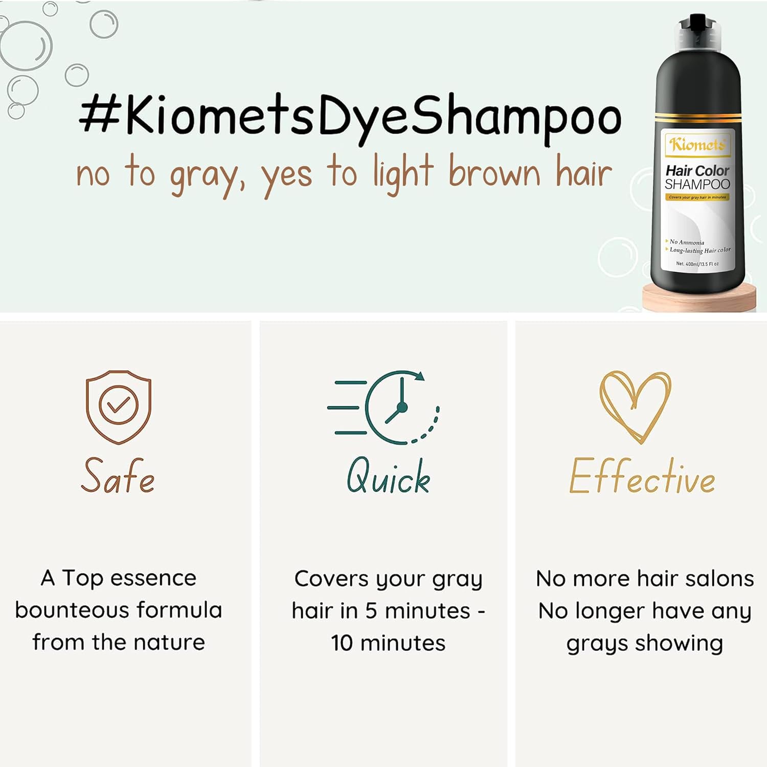 KILOMETS Champú de tinte para el cabello castaño claro 3 en 1, champú de color para el cabello, cobertura de canas, sin amoníaco, regalo de