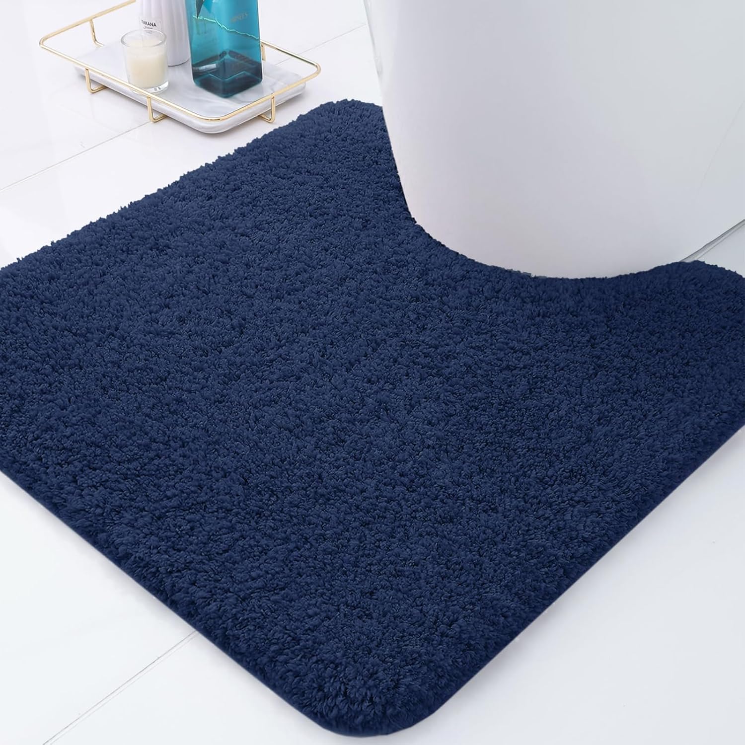 Buganda Tapete de microfibra para baño (24 x 24 pulgadas, azul marino) lanudo suave y absorbente, antideslizante, de felpa gruesa, lavable a máquina