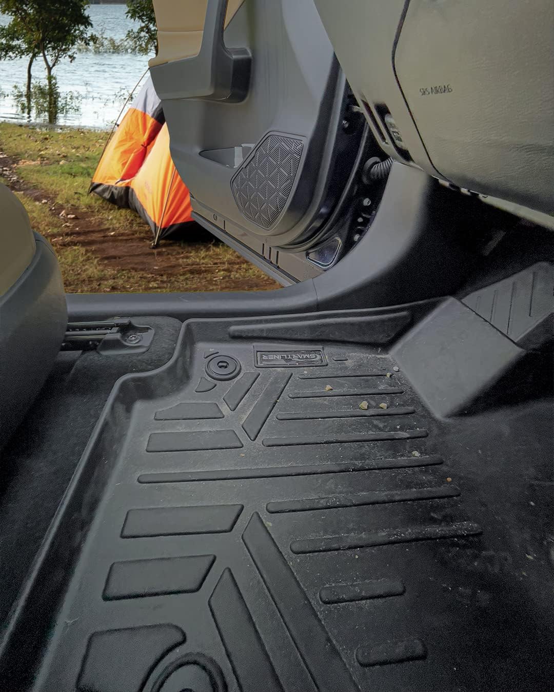 SMARTLINER Juego de alfombrillas de 3 filas y forro de carga para todo tipo de clima, color negro, para detrás de la segunda fila, compatible con