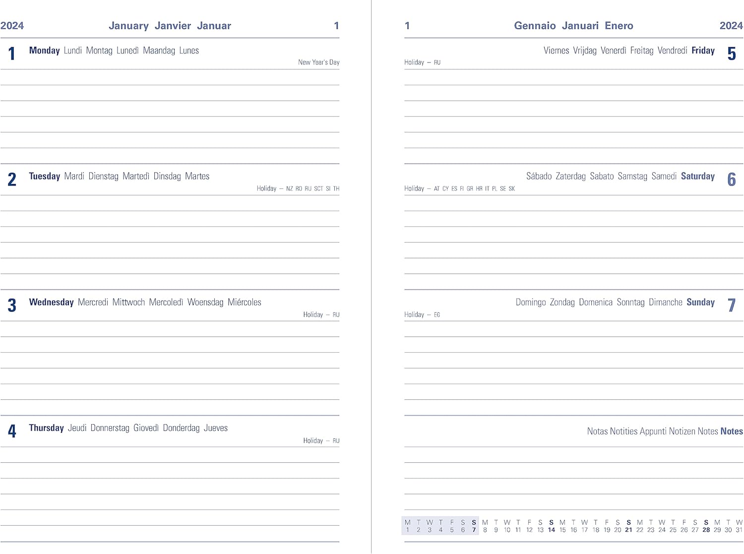 Letts Memo Slim – Agenda semanal para ver 2024, color rojo