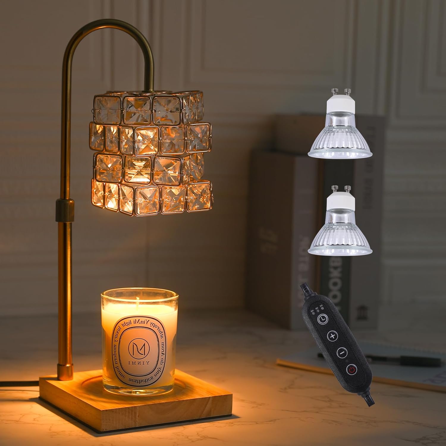 STARNOONTEK Lámpara calentadora de velas, atenuador de 4 engranajes y calentador de velas eléctrico de altura ajustable con 2 bombillas, compatible