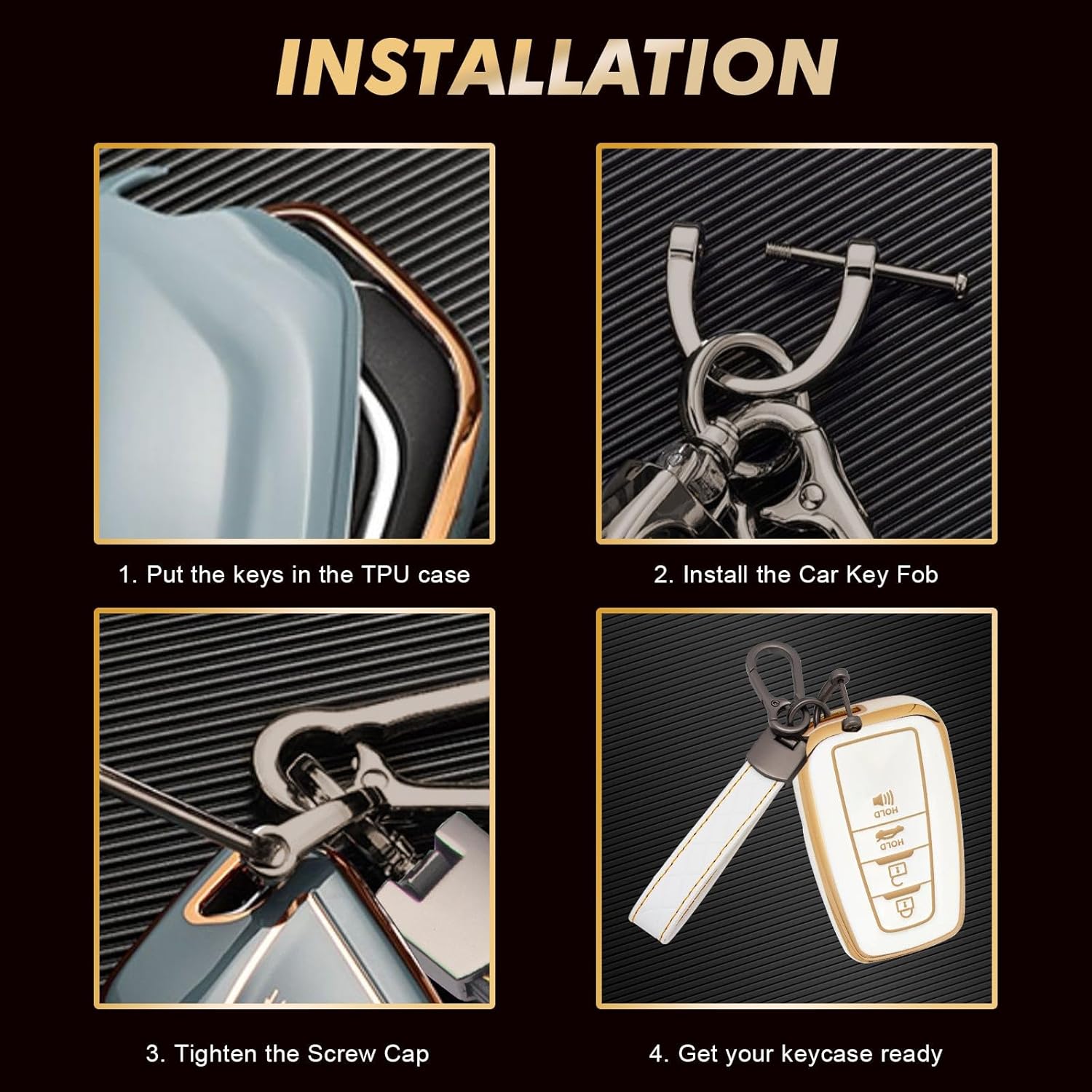 Xotic Tech – Carcasa para llavero con sello completo de TPU blanco con 4 botones antipolvo con llavero compatible con Toyota Camry RAV4 C-HR Avalon