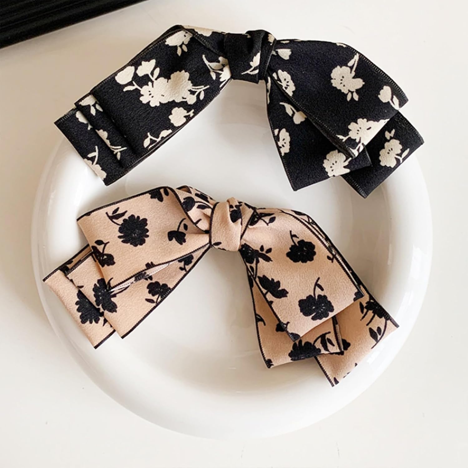 auwiyd 2 pinzas para el cabello con estampado de flores, lazo para la cola de cinta, horquilla floral para mujeres y niñas, accesorios para el