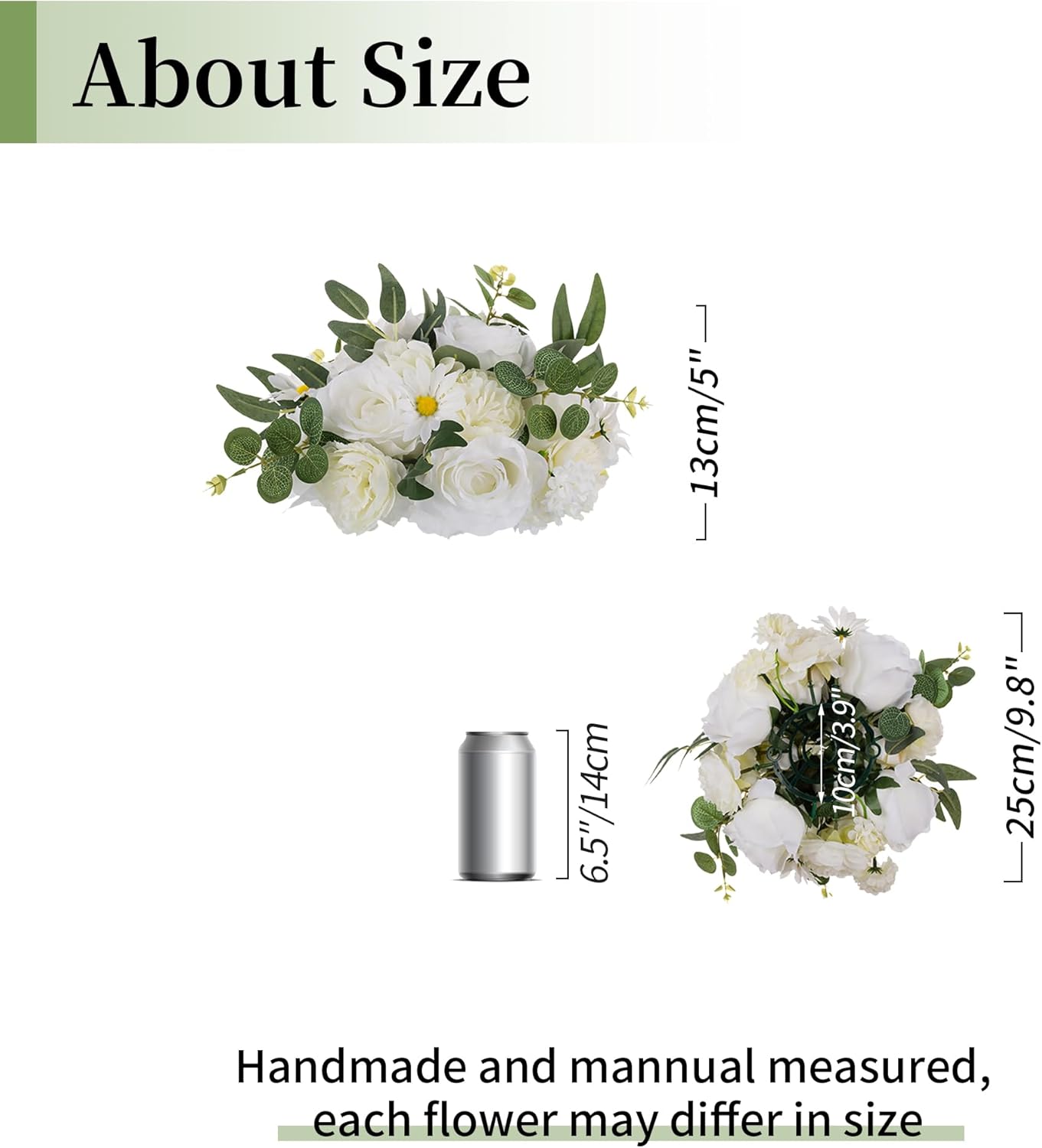 BLOSMON Centros de mesa de boda de bola de flores artificiales, 10 piezas de 9.8 pulgadas, flores falsas blancas de rosas, arreglos florales, piezas