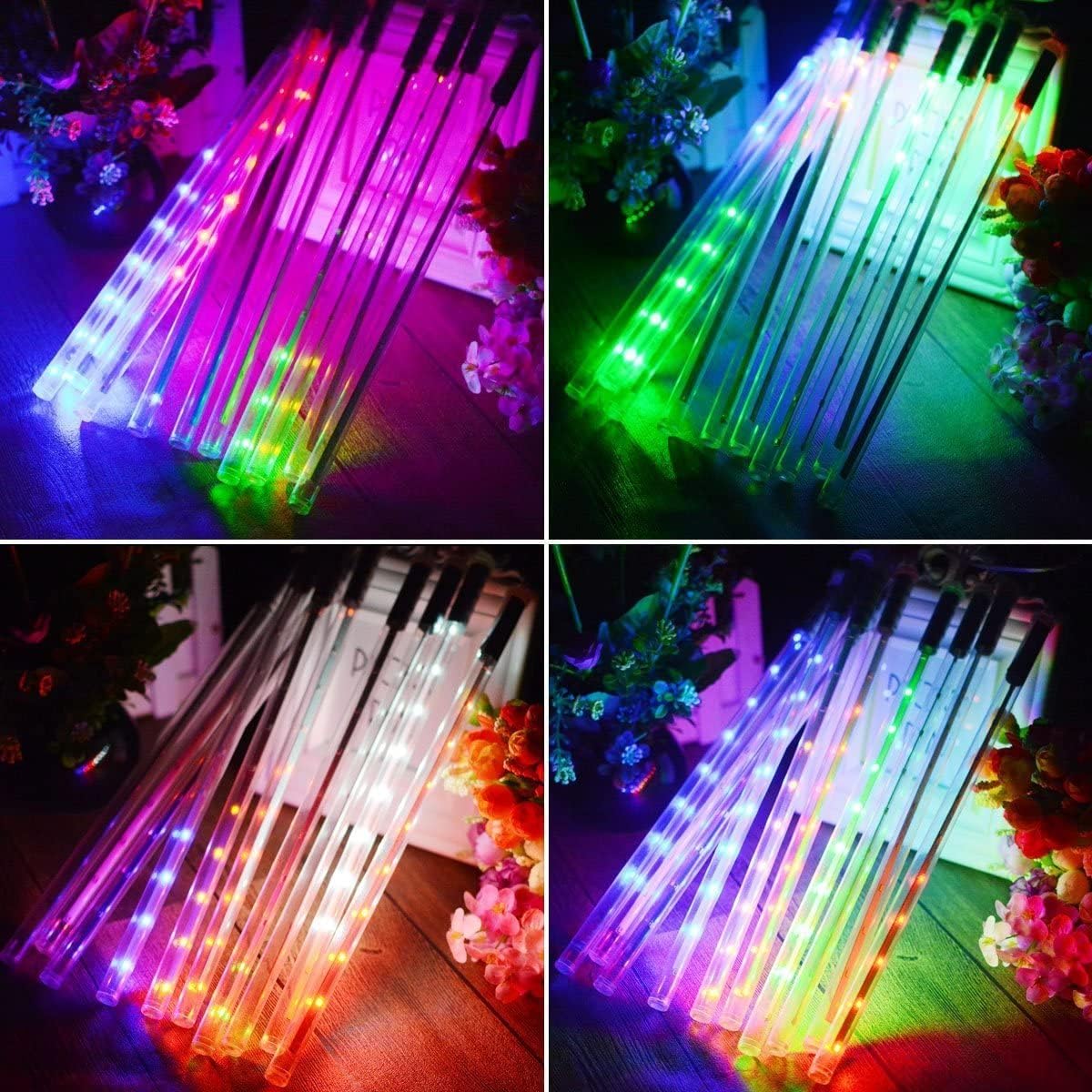 Luces LED de lluvia de meteoritos, gotas de lluvia y carámbanos, gotas de lluvia que caen, 11.8 in, 8 tubos, impermeables, luces en cascada para