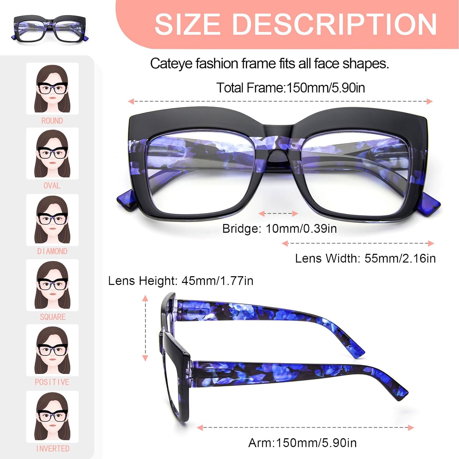 KoKoBin Paquete de 4 elegantes lentes de lectura de ojo de gato con marco grande para mujer, lectores retro de gran tamaño, bloqueo de luz azul