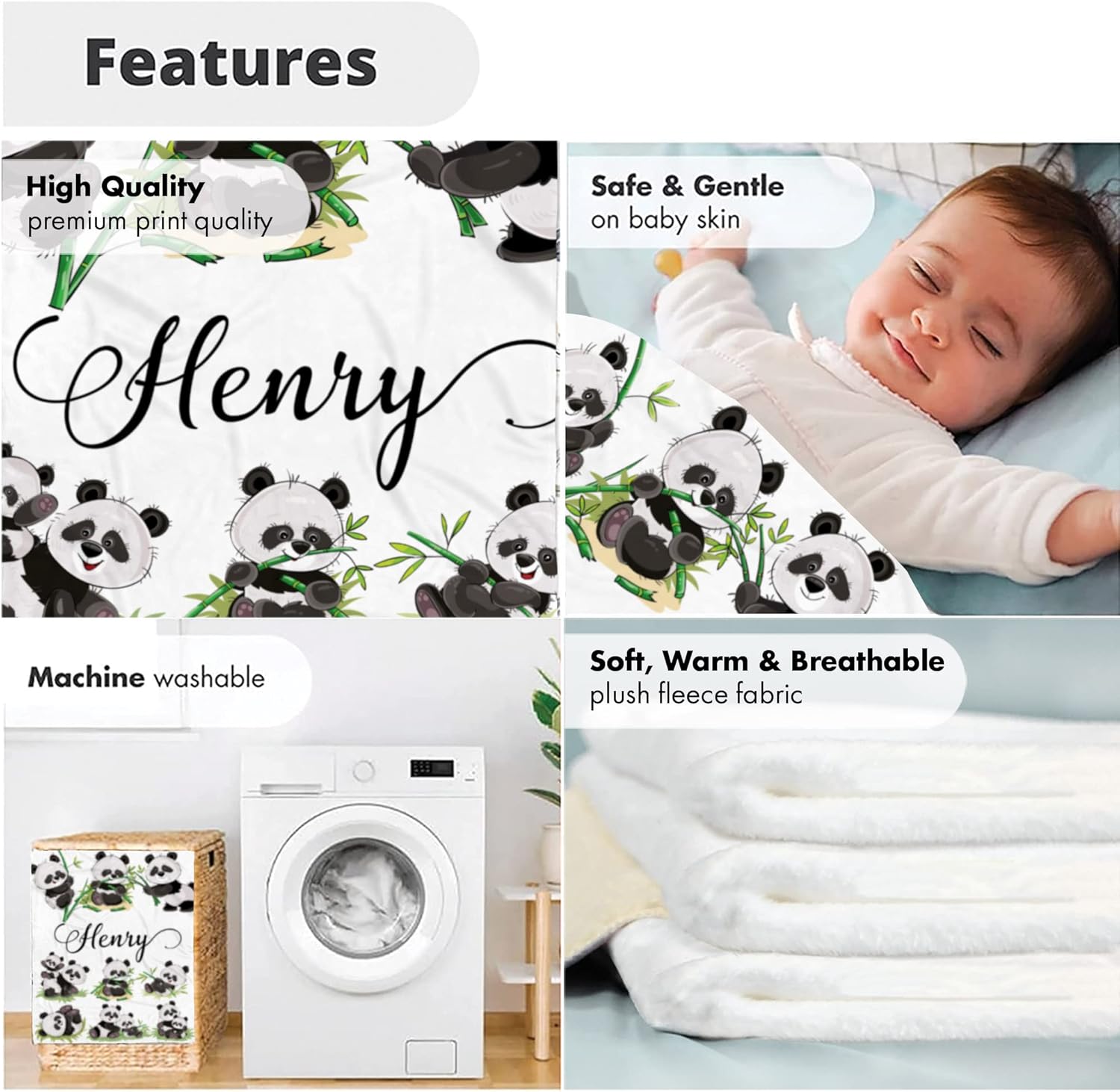 Manta de bebé panda personalizada, manta de bebé safari, manta de bebé de animales de la selva, manta de bebé bosque, manta de animal del zoológico