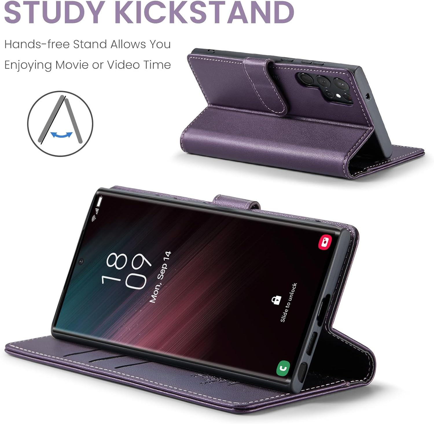 FLIPALM Funda tipo cartera para Samsung Galaxy S23 Ultra con bloqueo RFID, soporte para tarjeta de crédito, de piel sintética, función atril, funda