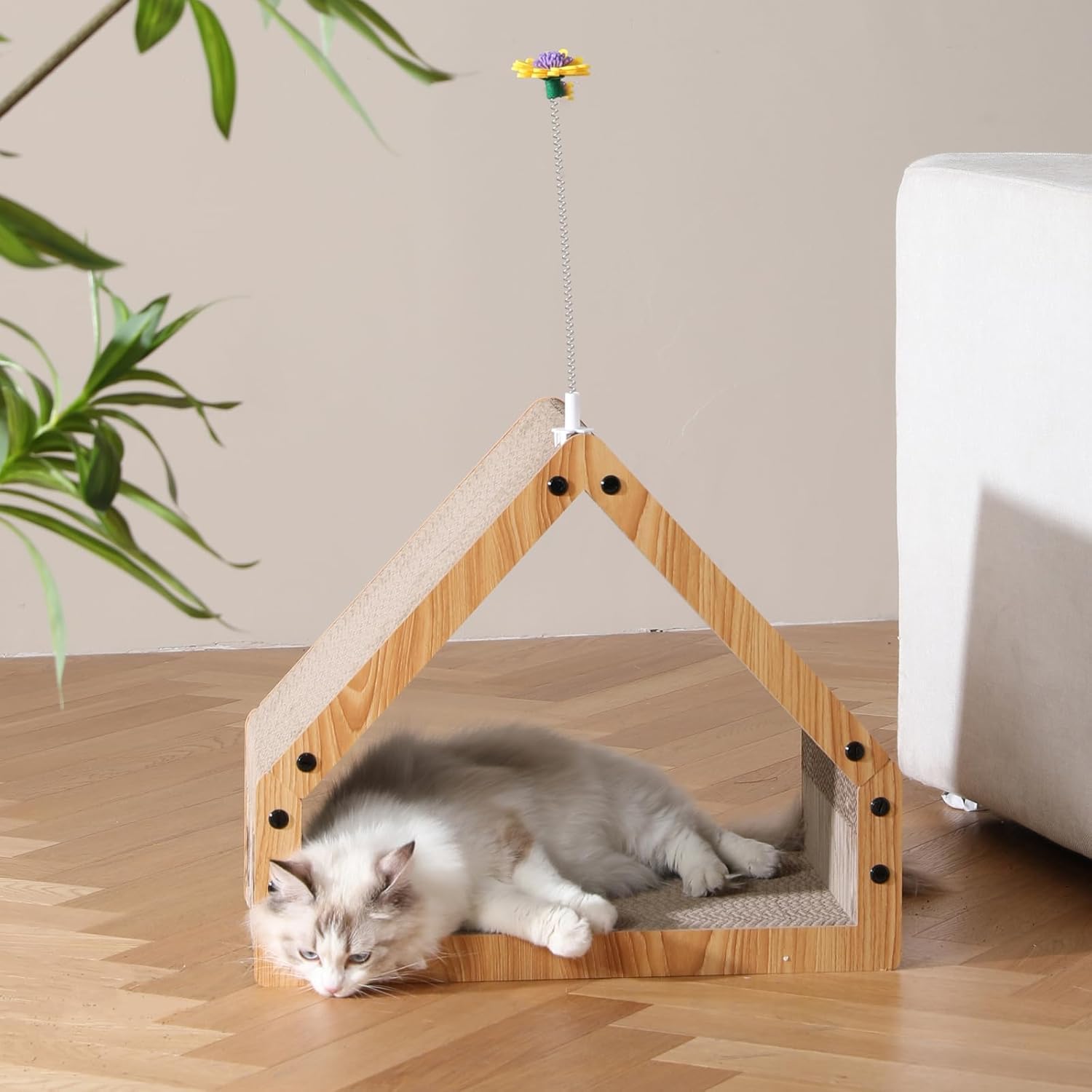 FUKUMARU Casa rascador para gatos, diseño de cartón acogedor, seguro y seguro para gatitos, ecológico, superficie biselada de 16.14 pulgadas,