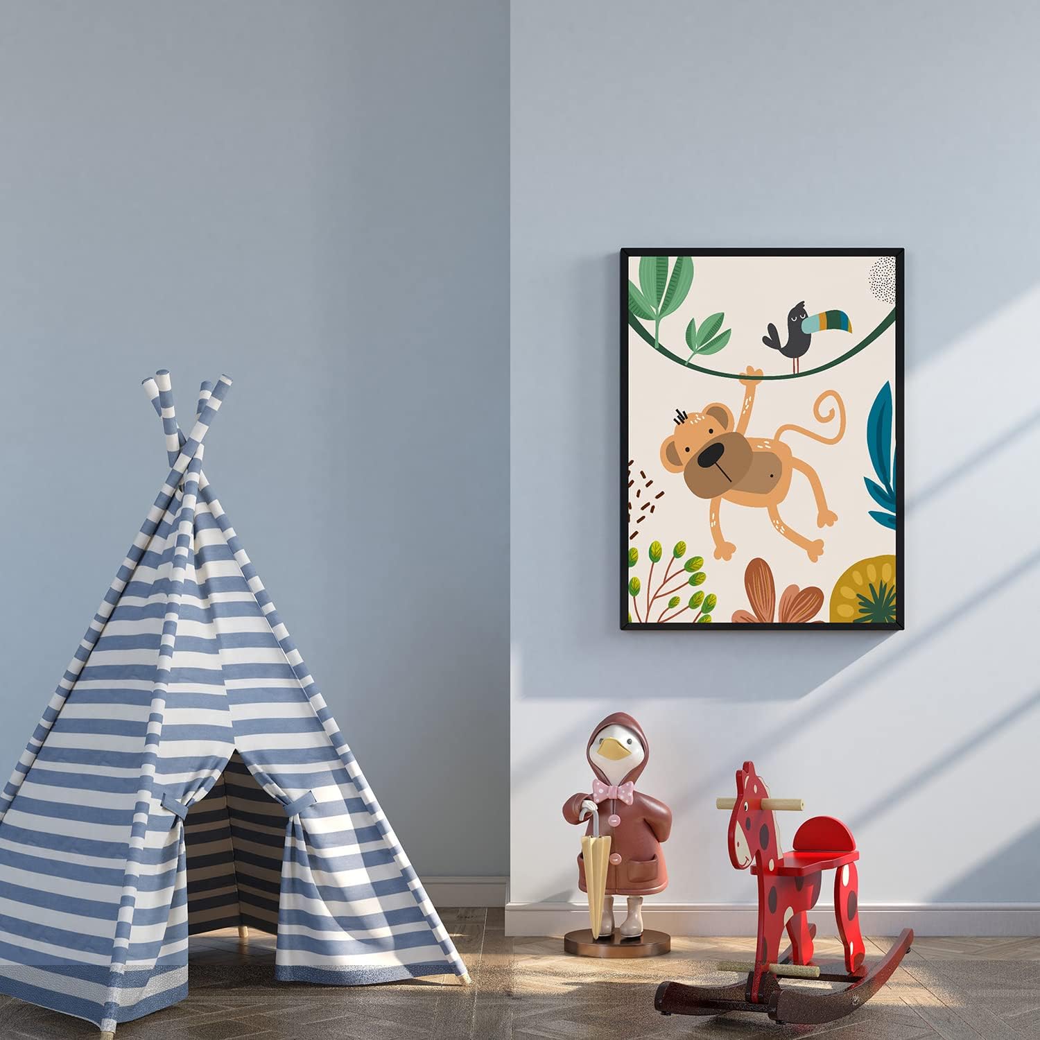 Juego de 3 decoración de pared para guardería, lindos animales, león, mono, jirafa, arte de pared, minimalista, bohemio, póster de safari de selva