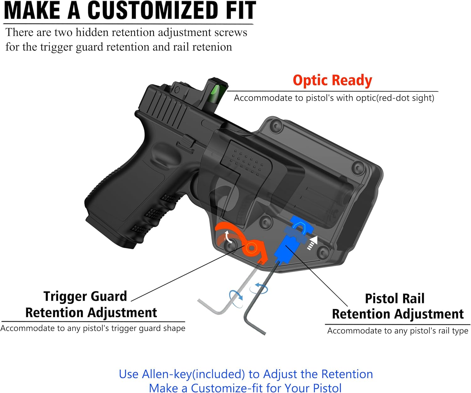 Universal Gun Holster fit Full-Size, Compact, Subcompact Pistols, Adjustable RetentionCant OWB Tactical Holster Compatible with
