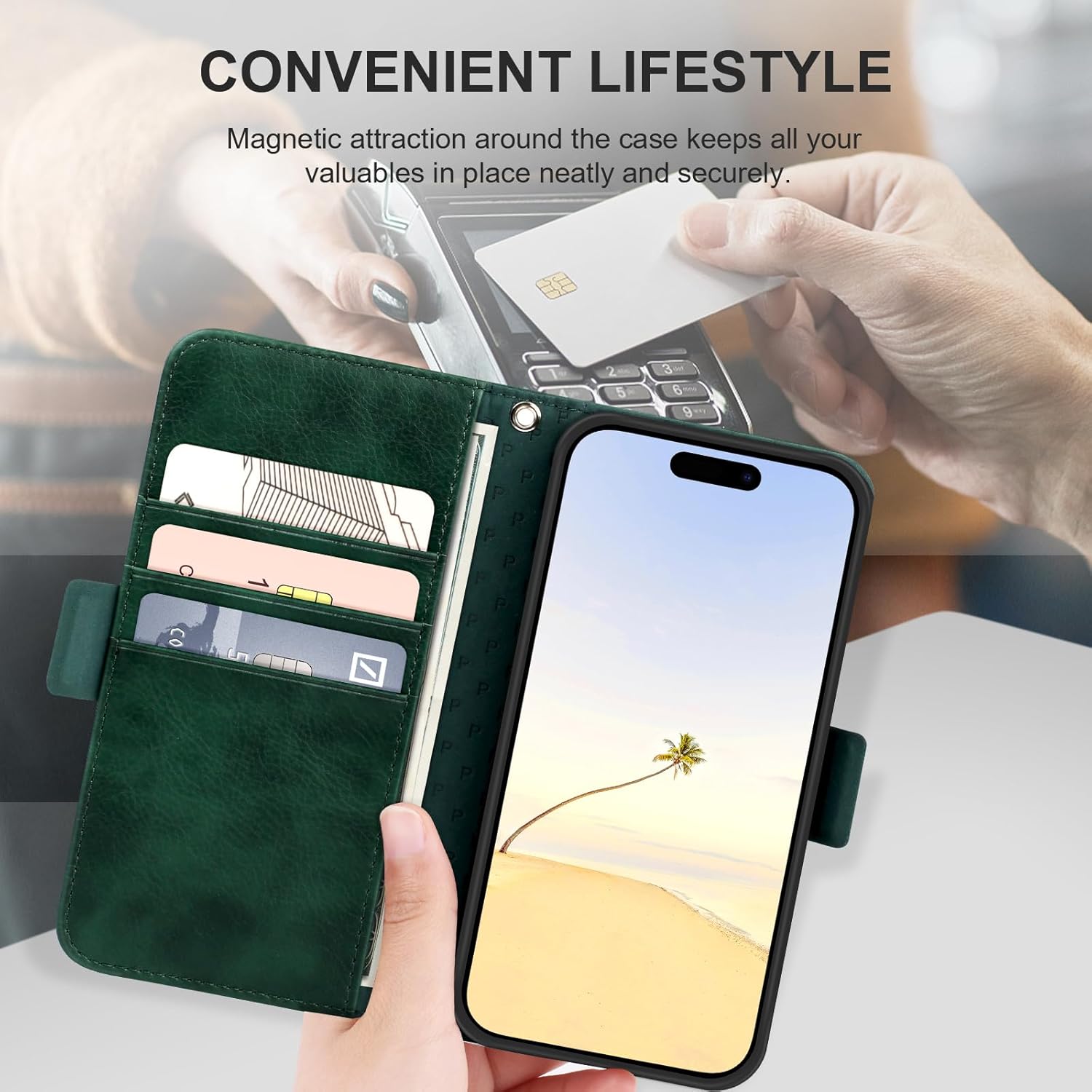 Bizzib Funda de piel tipo cartera con tarjetero bloqueo RFID 360 protección completa a prueba de golpes, cierre magnético, con ranuras para tarjetas