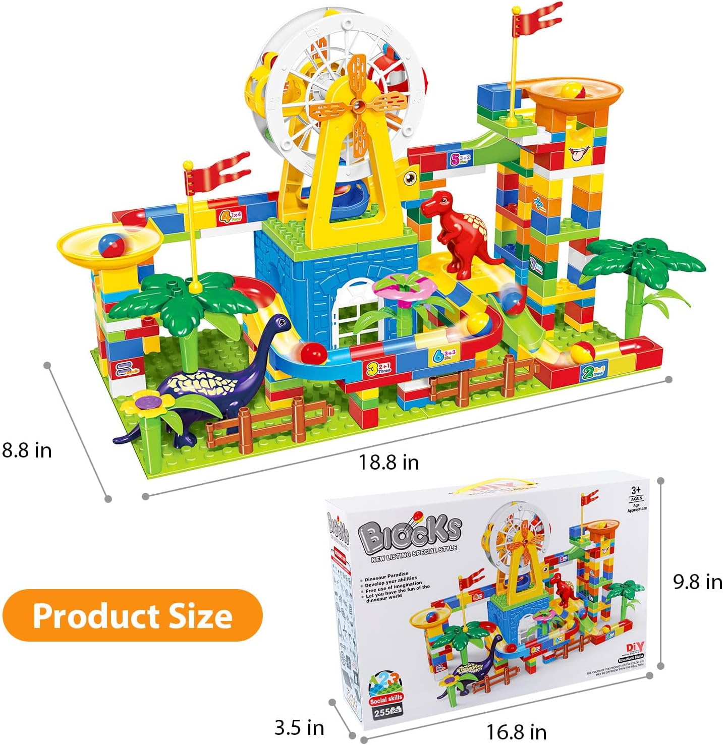 Marble Run Big Building Blocks, 255 piezas, pista de carreras para niños, juguete educativo STEM para niños de 3 a 8 años, juguetes de Navidad para
