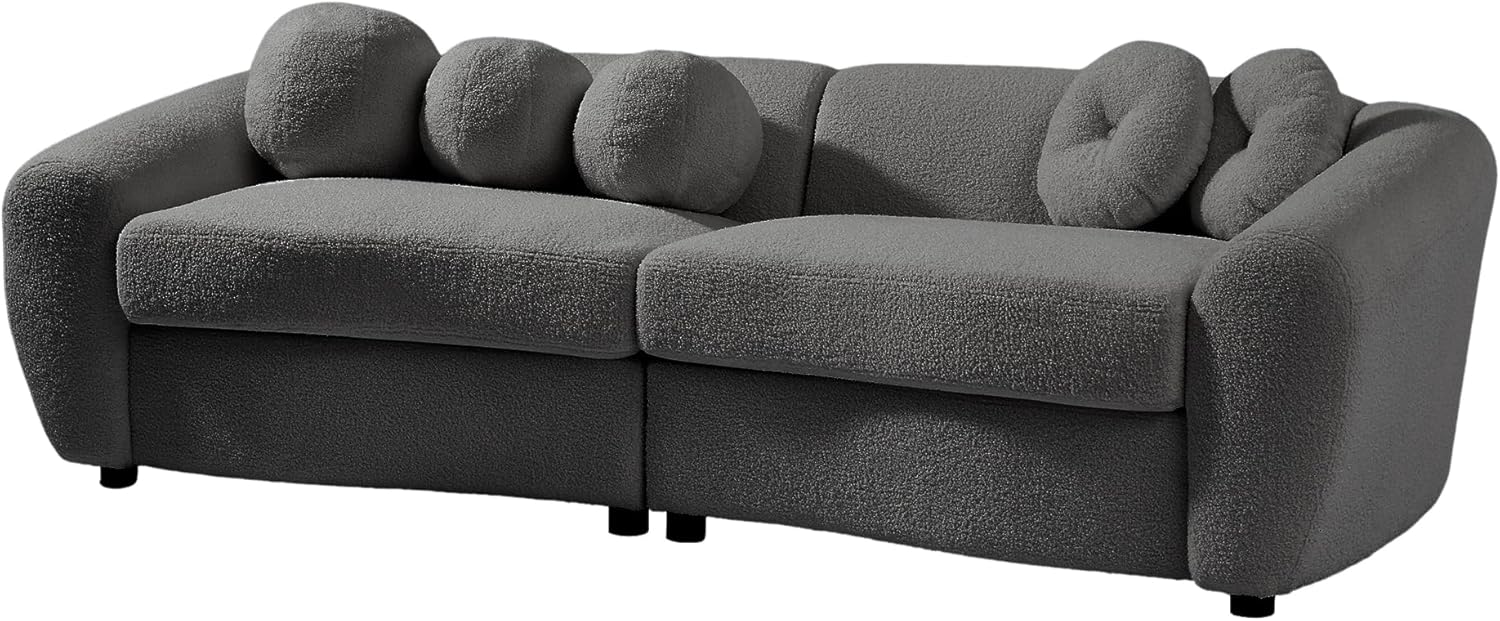 Merax Moderno sofá curvo, sofá tapizado trasero con 5 cojines decorativos, gris oscuro