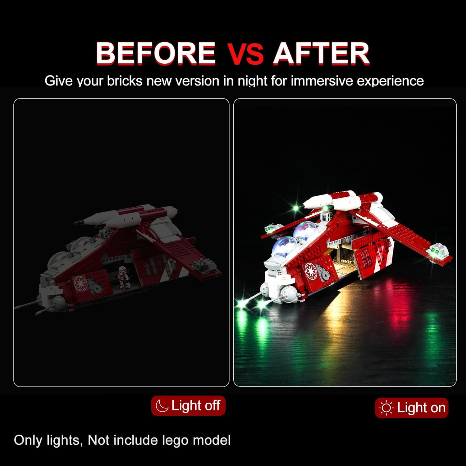 Kit de iluminación LED para Lego Star Wars The Clone Wars Coruscant Guard Gunship 75354, luz LED compatible con modelos de bloques de construcción