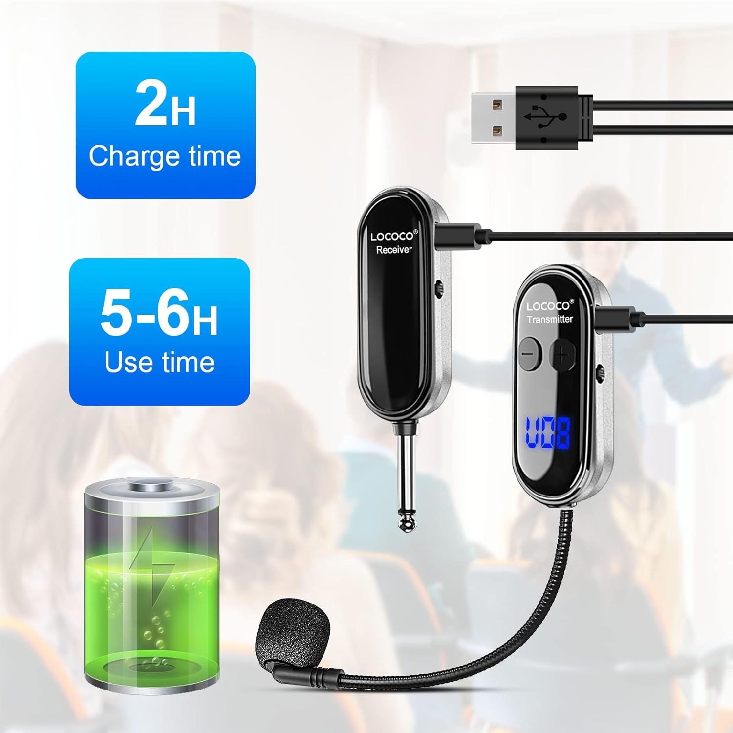 Sistema de micrófono inalámbrico UHF Auriculares con micrófono – Pantalla digital LED, micrófono de mano de cabeza 2 en 1, tiempo de trabajo 6H,