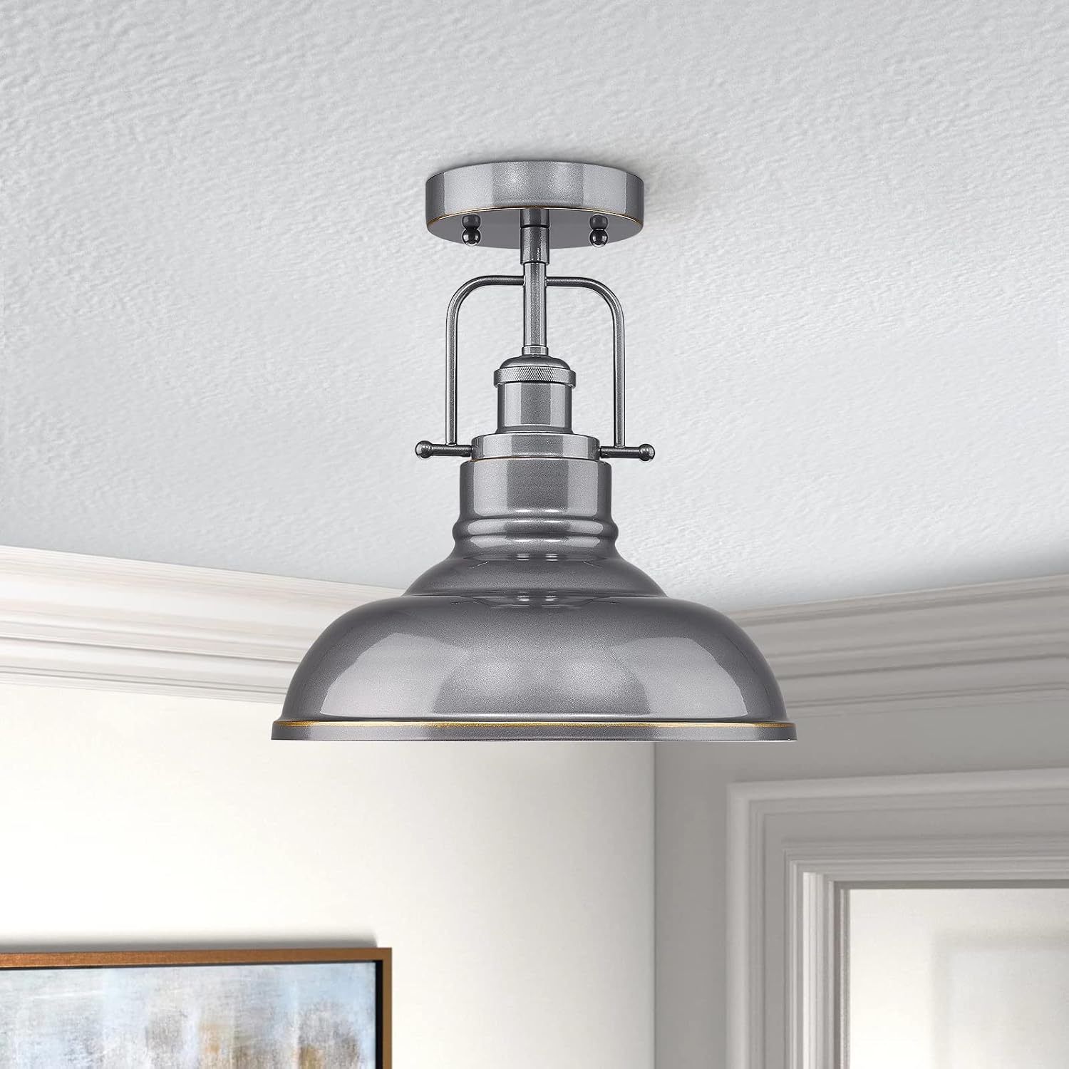 zeyu ZY41-F SG – Lámpara de techo industrial moderna de montaje semiempotrado de 11 pulgadas para cocina, dormitorio, loft, acabado gris, ZY41-F SG