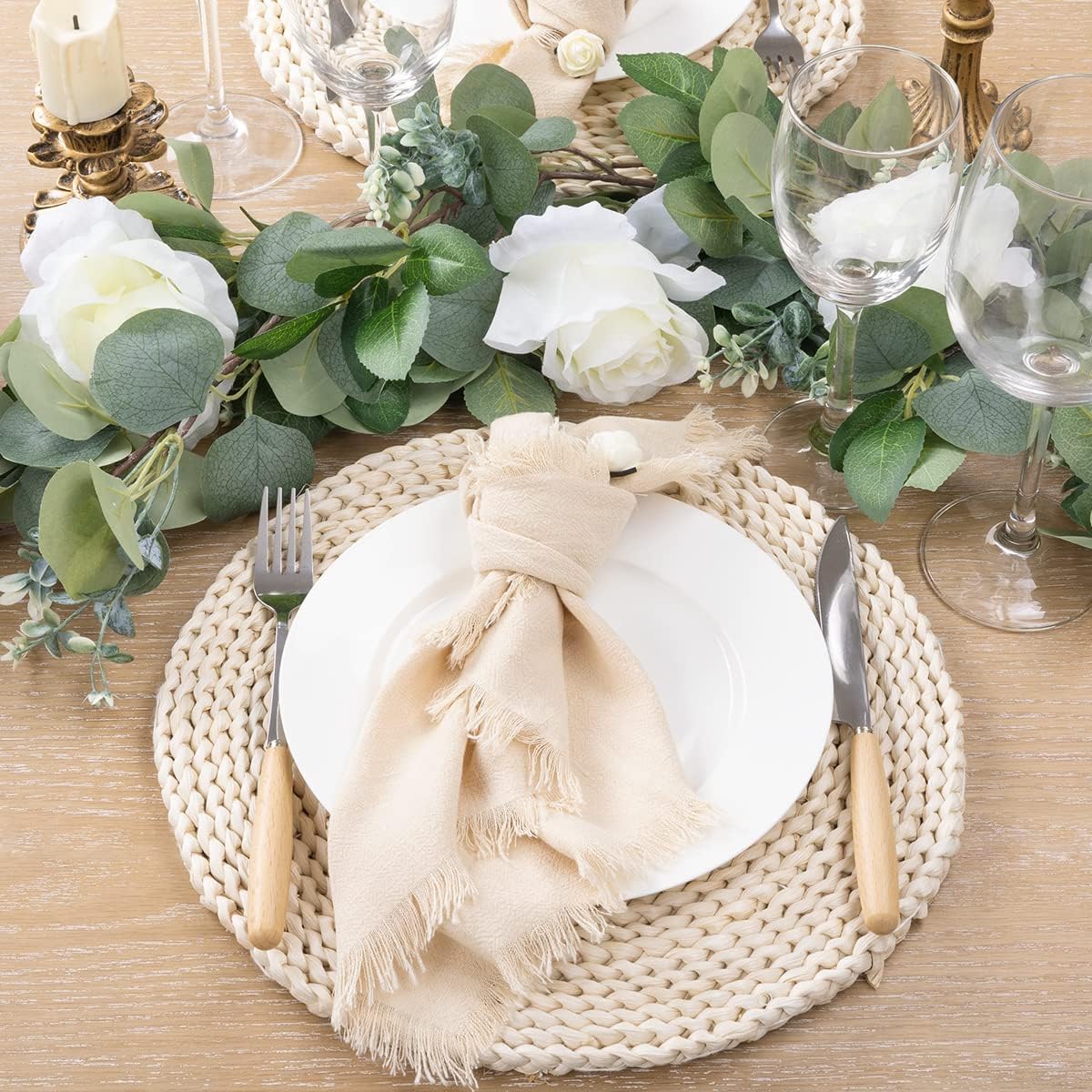 Socomi Servilletas de tela hechas a mano a granel de 18 x 18 pulgadas, servilletas de cena de lino y algodón, servilletas rústicas para boda,