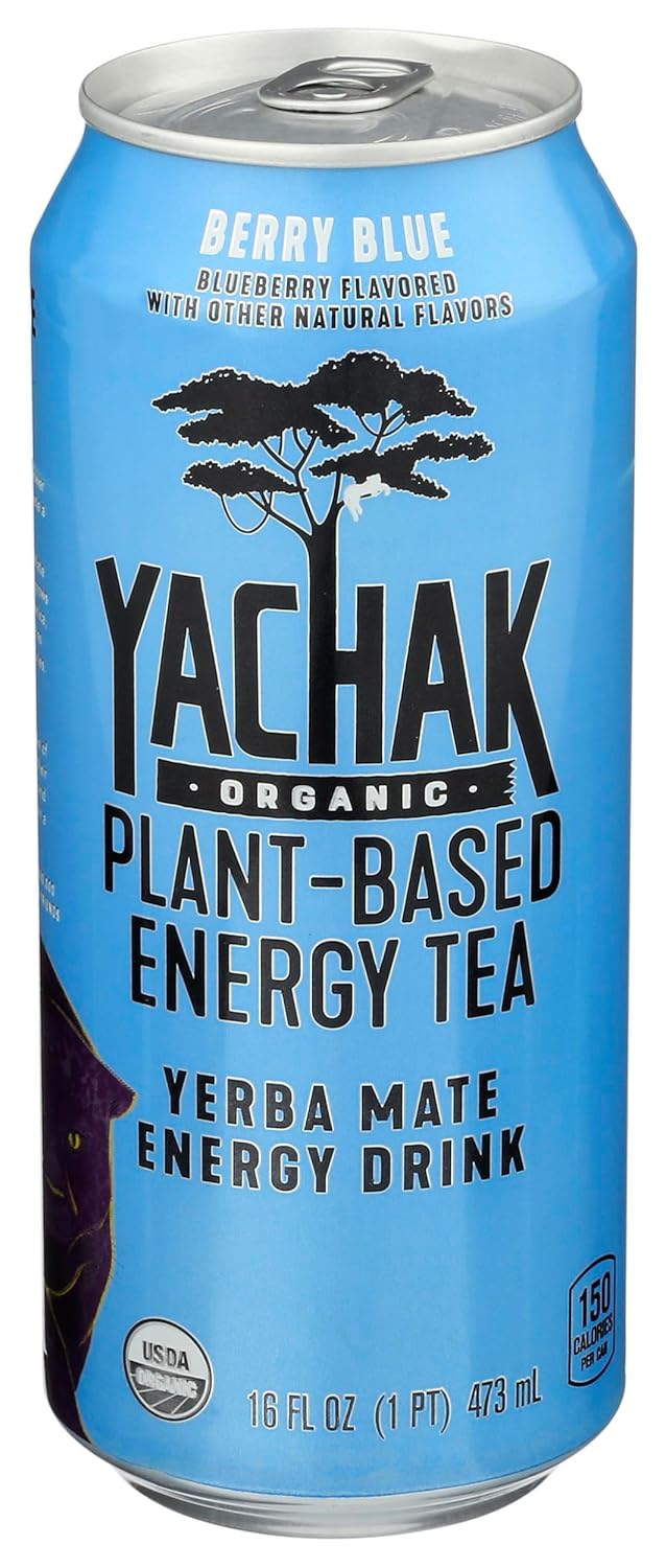 Yachak Organic Bebida energética de yerba mate azul de bayas orgánicas, 16 FZ
