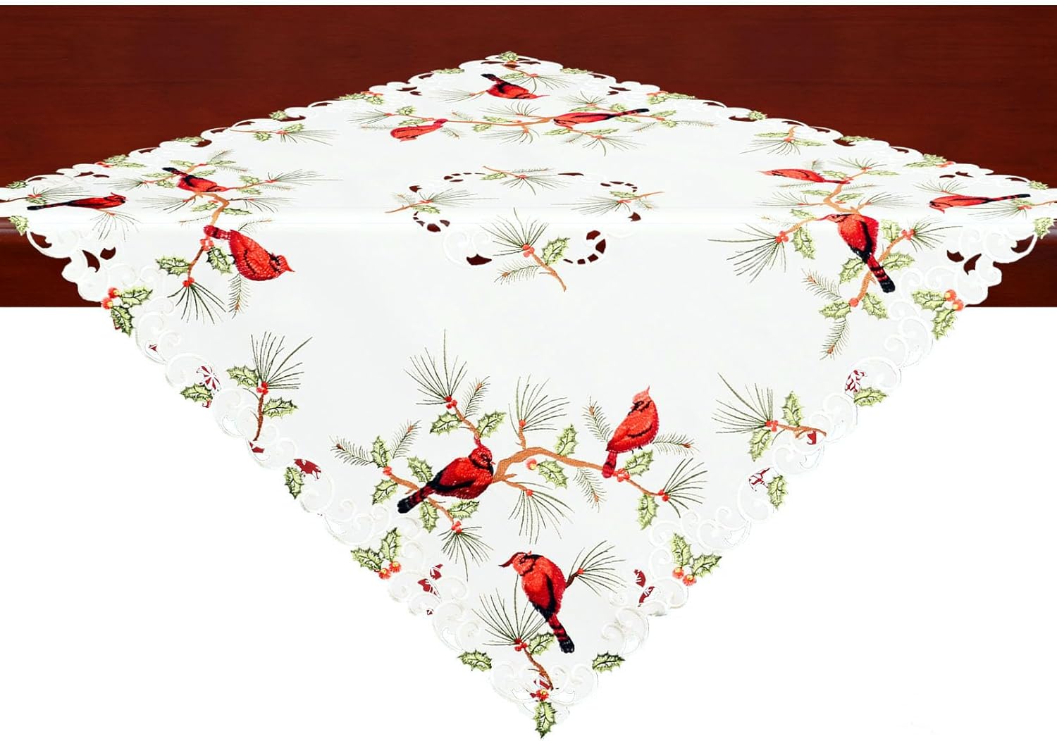 Simhomsen Manteles cardenales cuadrados bordados para decoraciones navideñas (34 x 34 pulgadas)