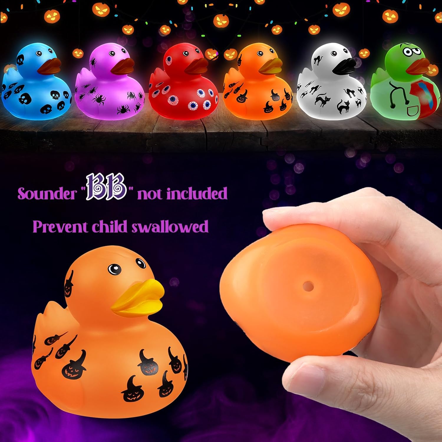 Jerify Pato de goma que brilla en la oscuridad de 2 pulgadas, surtido de mini patitos a granel, suministros de fiesta de pato para niños, piscina,