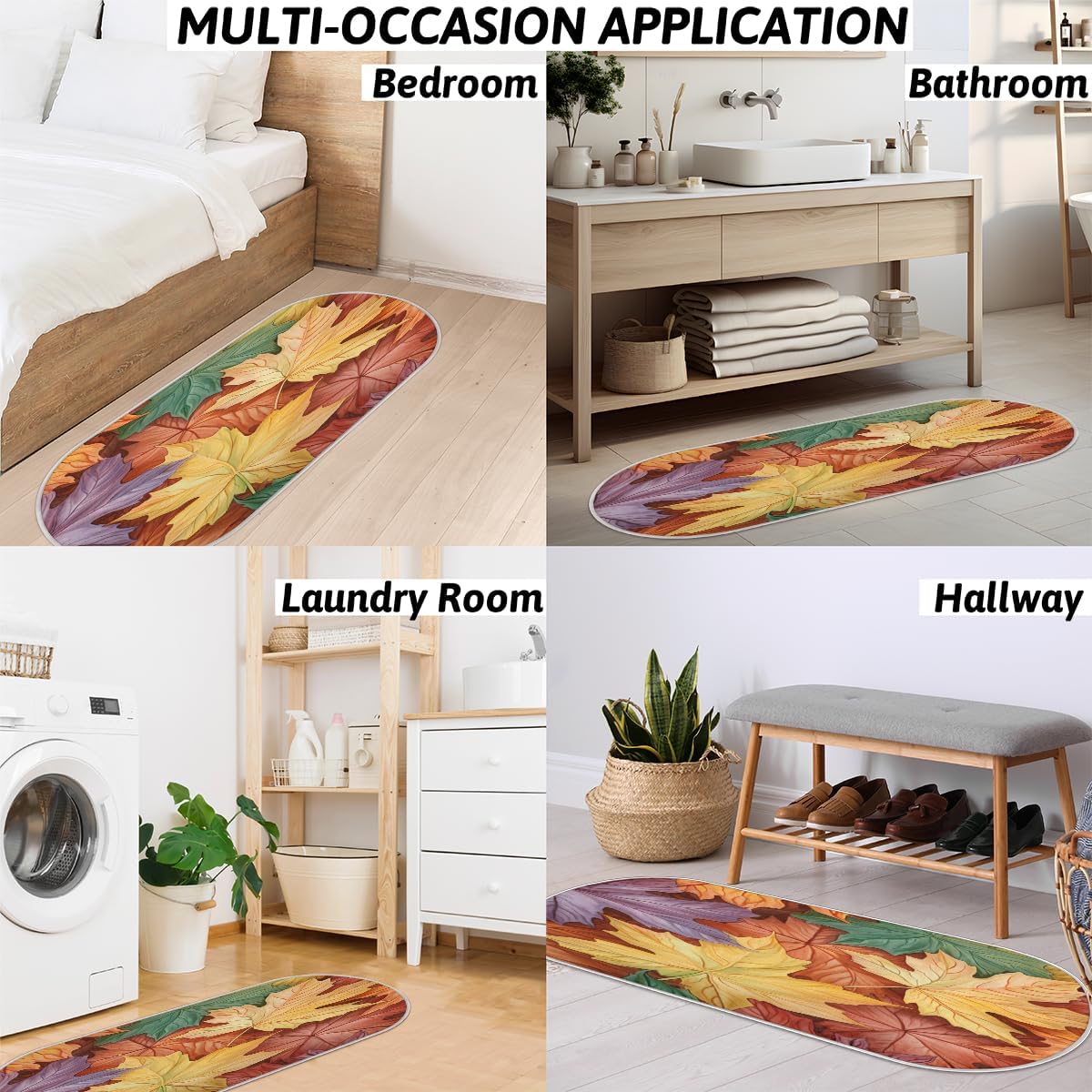 cfpolar Colorful Maple Leave Bathroom Rugs Non-Slip Bath Rug Microfiber Bath Mat Absorbent Kitchen Mats and Rugs Machine Washable Oval Plush Floor