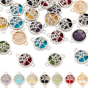 PH PandaHall 28 dijes de conector del árbol de la vida, 7 colores redondos de cristal, chapados en platino, eslabones de chakras de cristal de la PH PandaHall 28 dijes de conector del árbol de la vida, 7 colores redondos de cristal, chapados en platino, eslabones de chakras de cristal de la