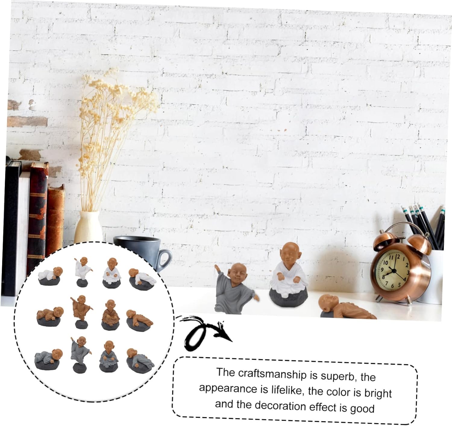 12 piezas de ornamento de paisaje de monje adornos en miniatura accesorios para tablero de instrumentos de automóvil, estatuas al aire libre, figura