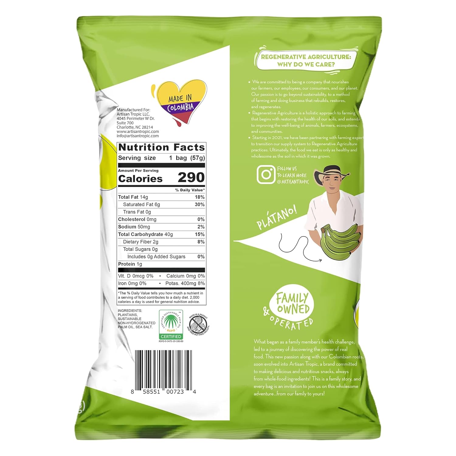 ARTISAN TROPIC Tiras de plátano con sal marina, paquete de 8, 2 onzas, vegano, paleo y sin gluten, bolsas individuales, aperitivos saludables para